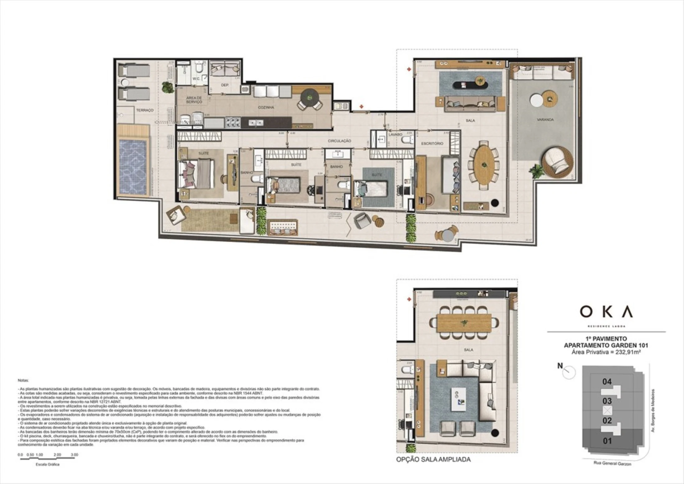 Planta 06 - 3 dorm 232 91m² - garden