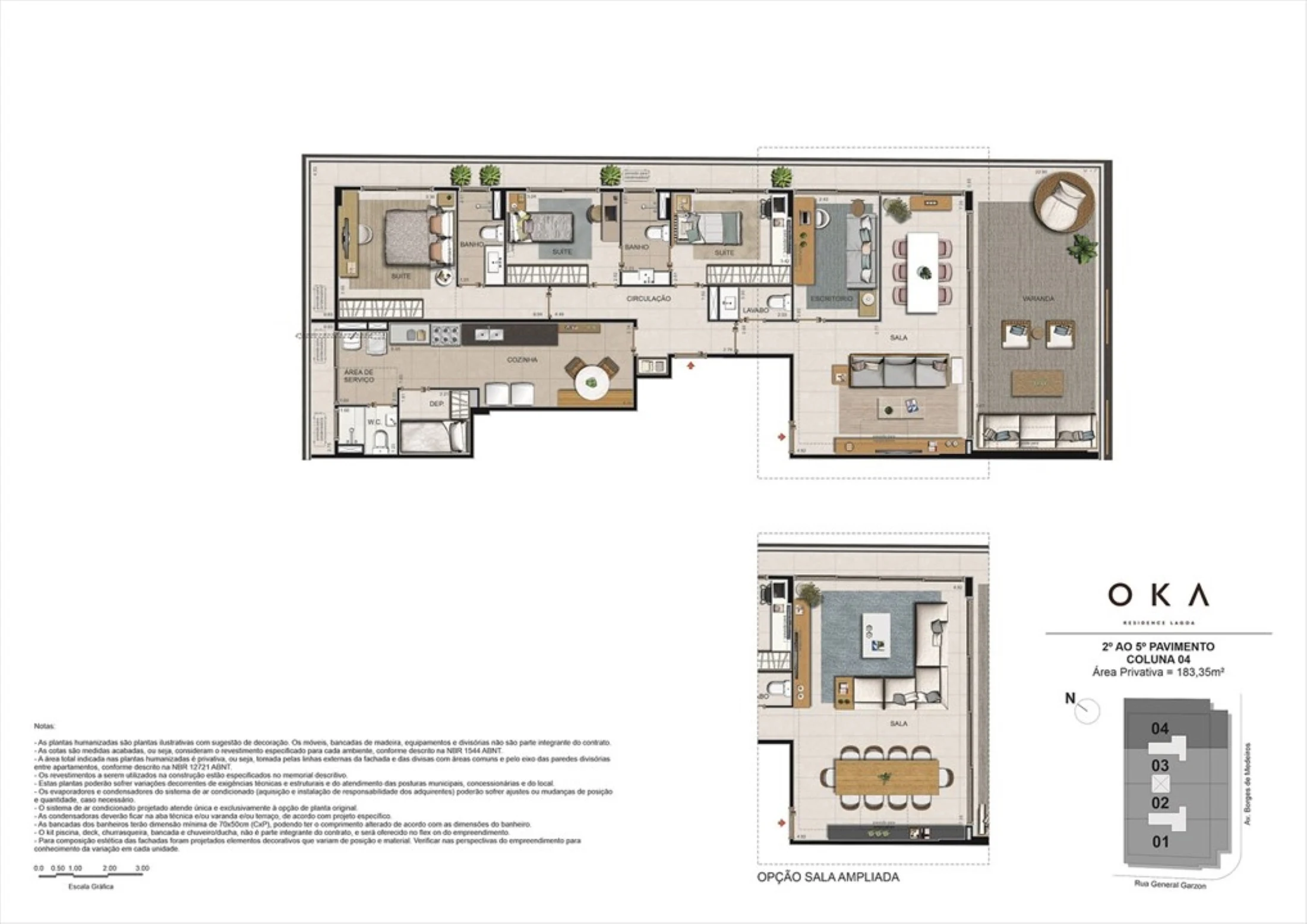 Planta 03 - 3 dorm 183 35m²