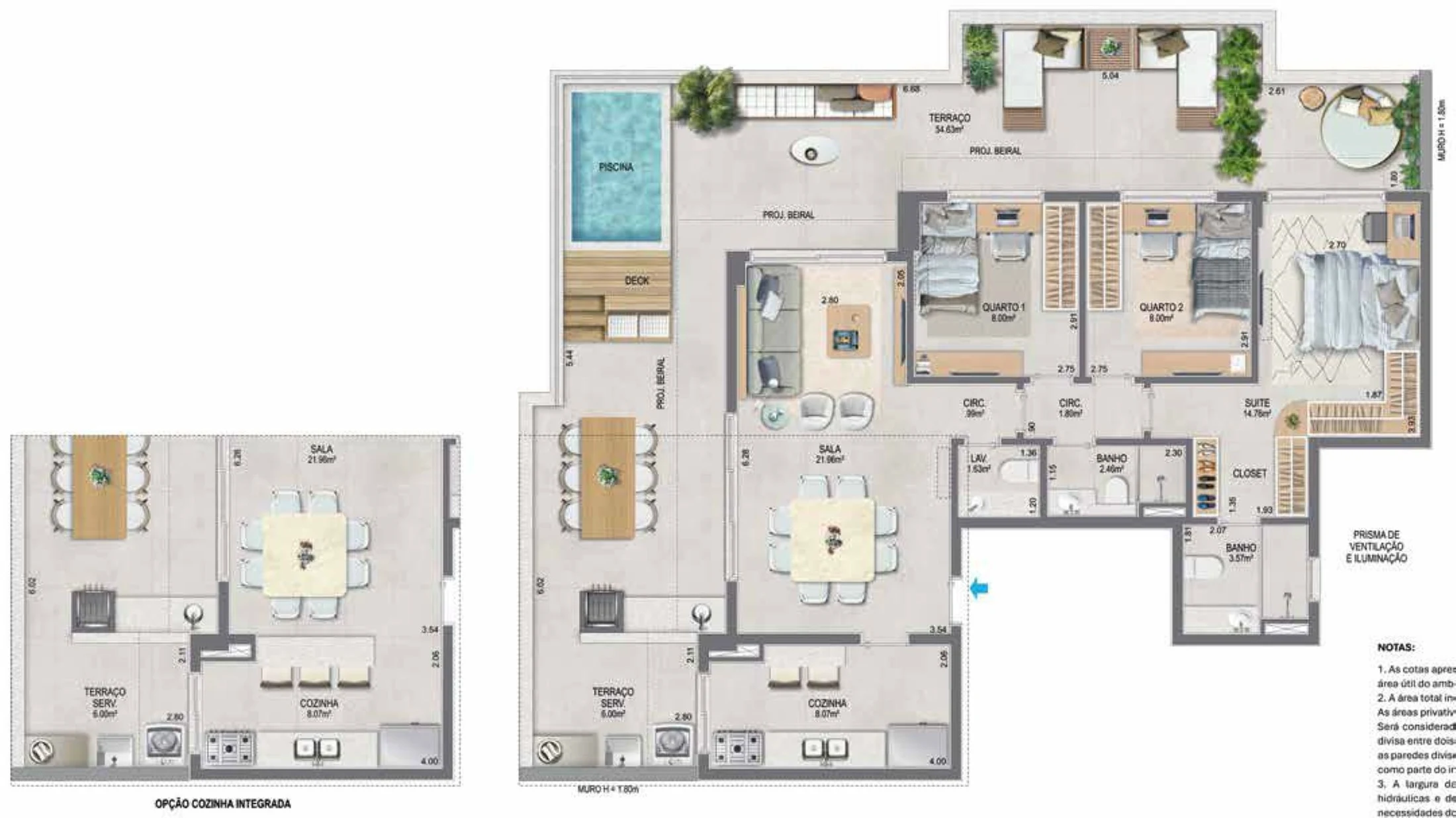 Planta 19 - 3 dorm 151,11m² - cobertura horizontal