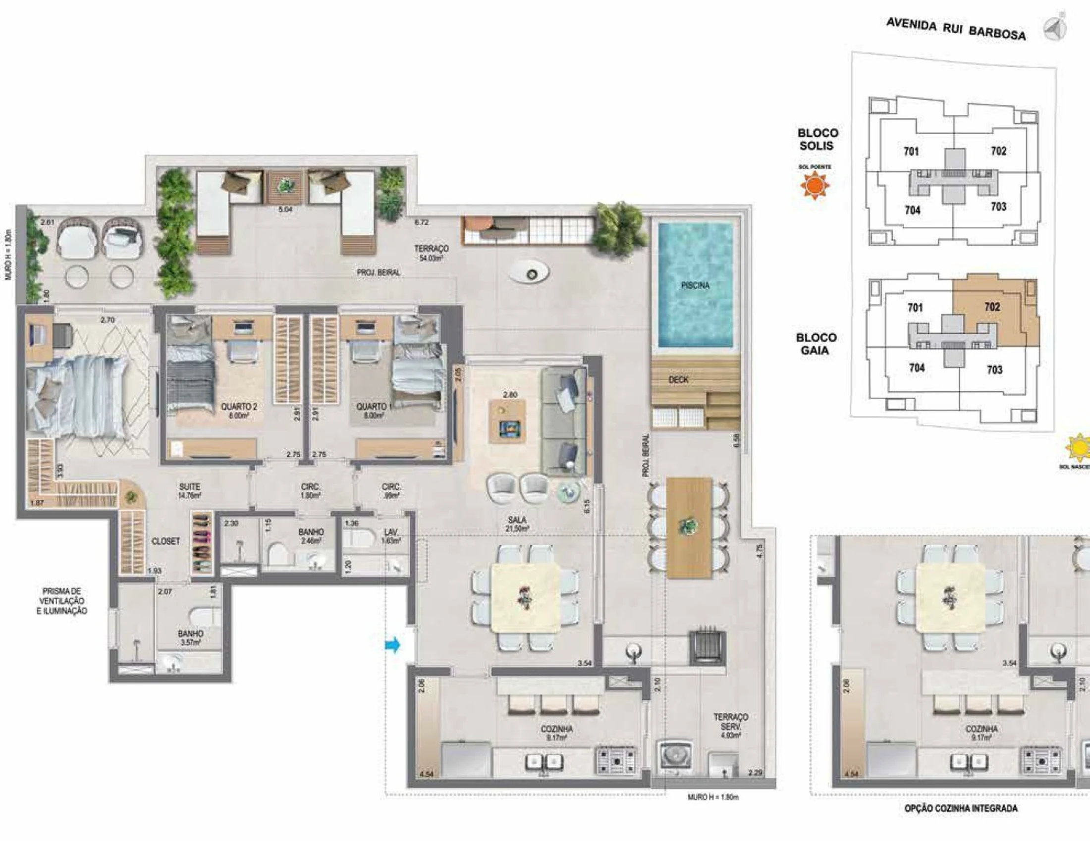 Planta 18 - 3 dorm 150,01m² - cobertura horizontal