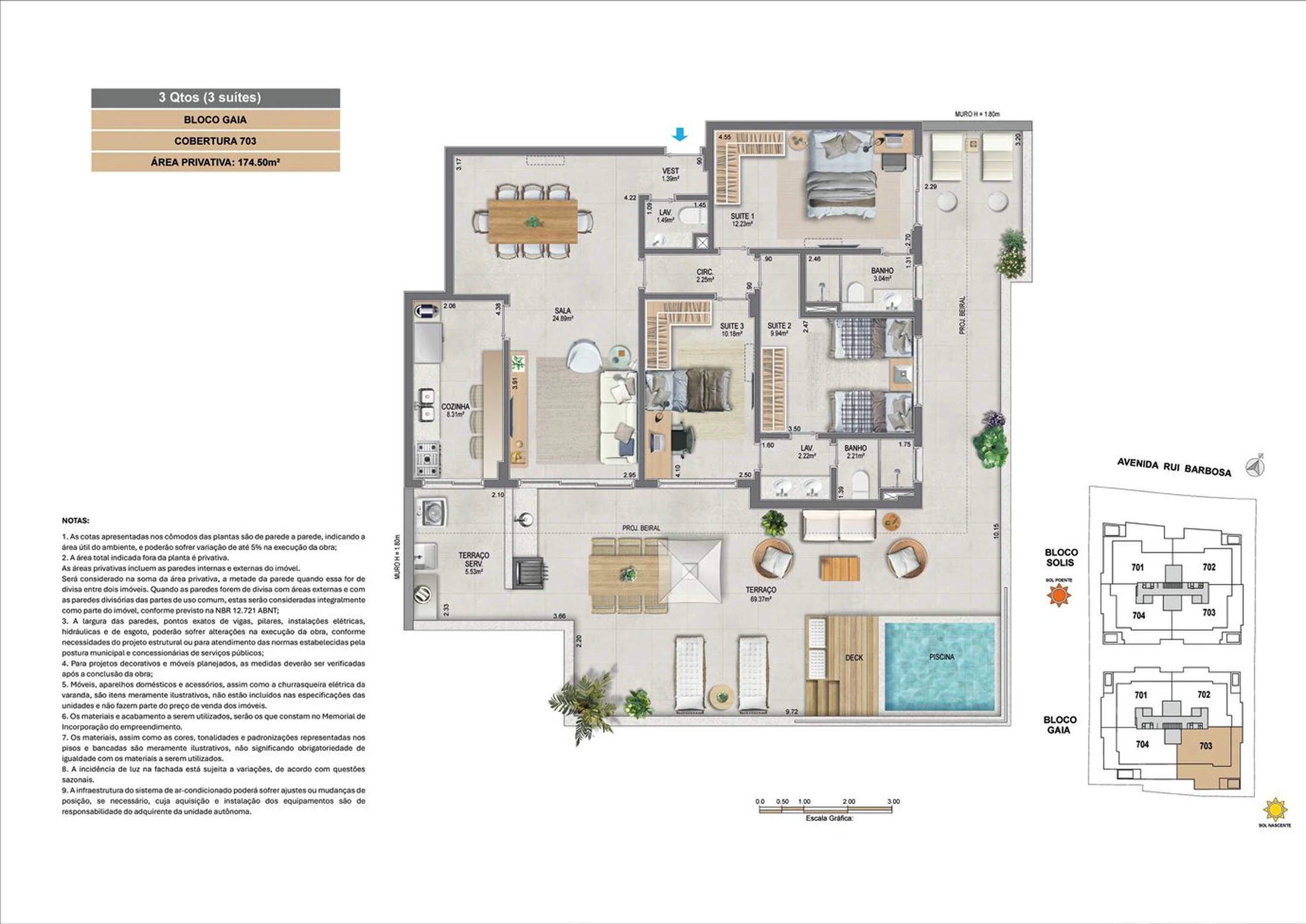 Planta 24 - 3 dorm 174,50m² - cobertura horizontal