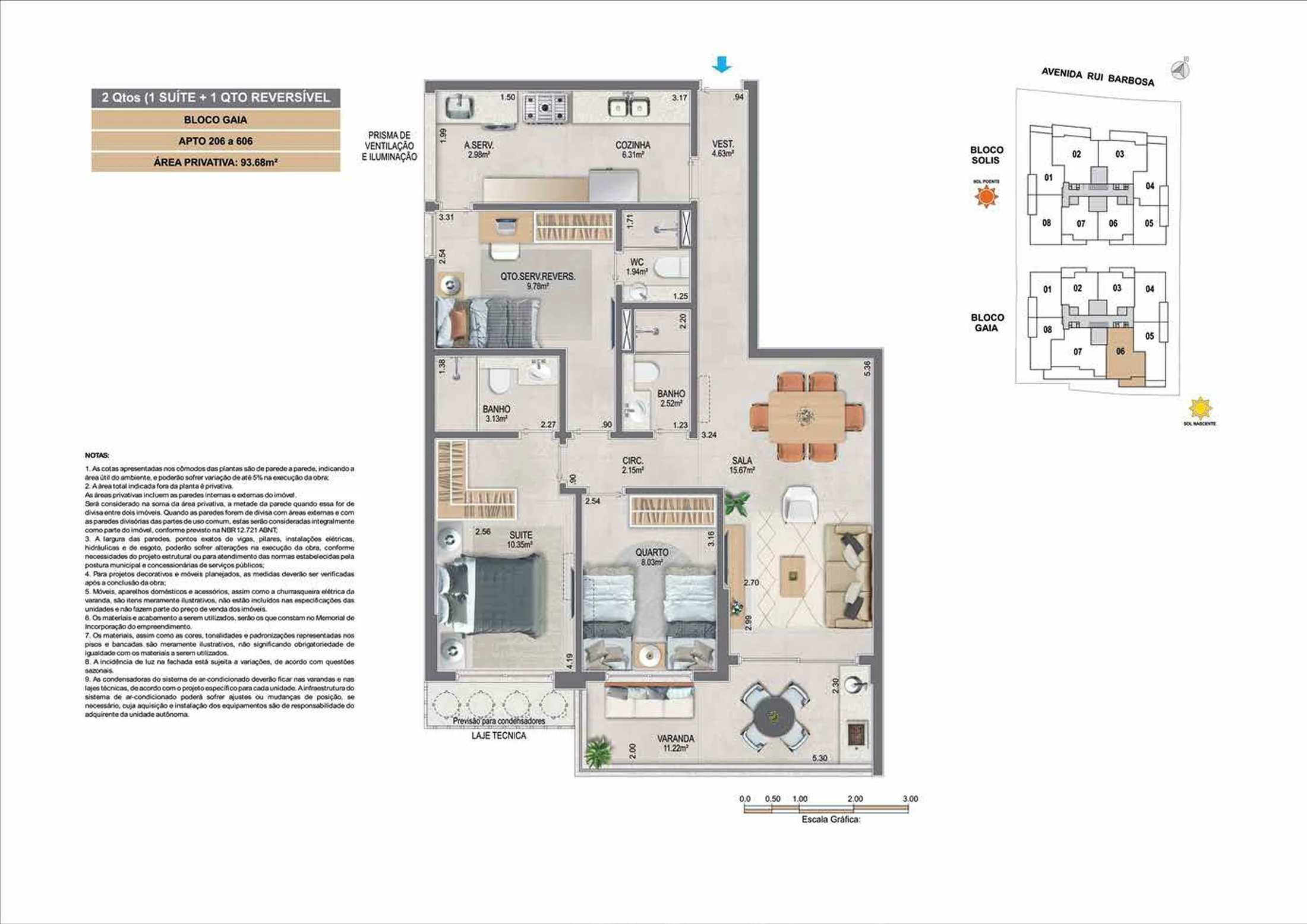 Planta 13 - 2 dorm 93,68m²