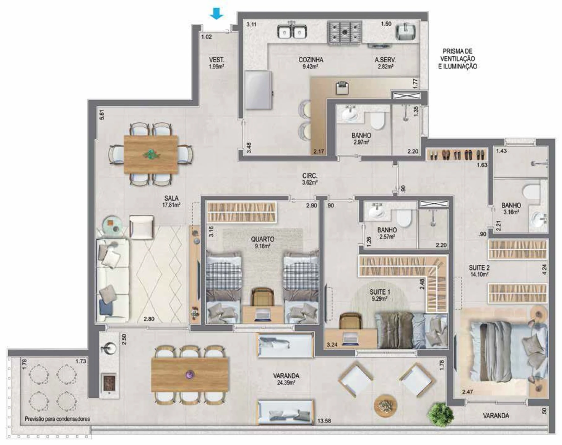 Planta 17 - 3 dorm 117,88m²