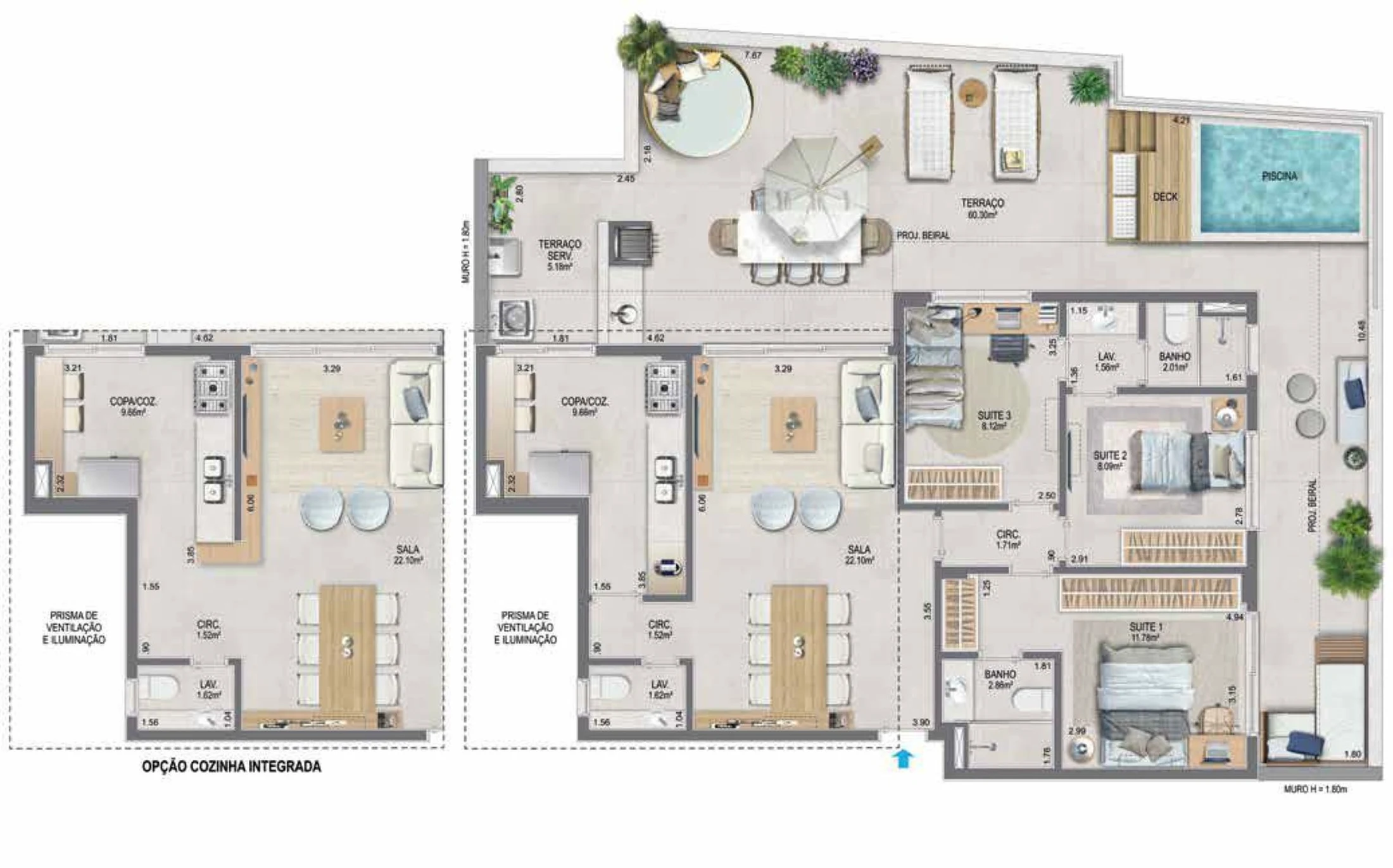 Planta 20 - 3 dorm 154,86m² - cobertura horizontal