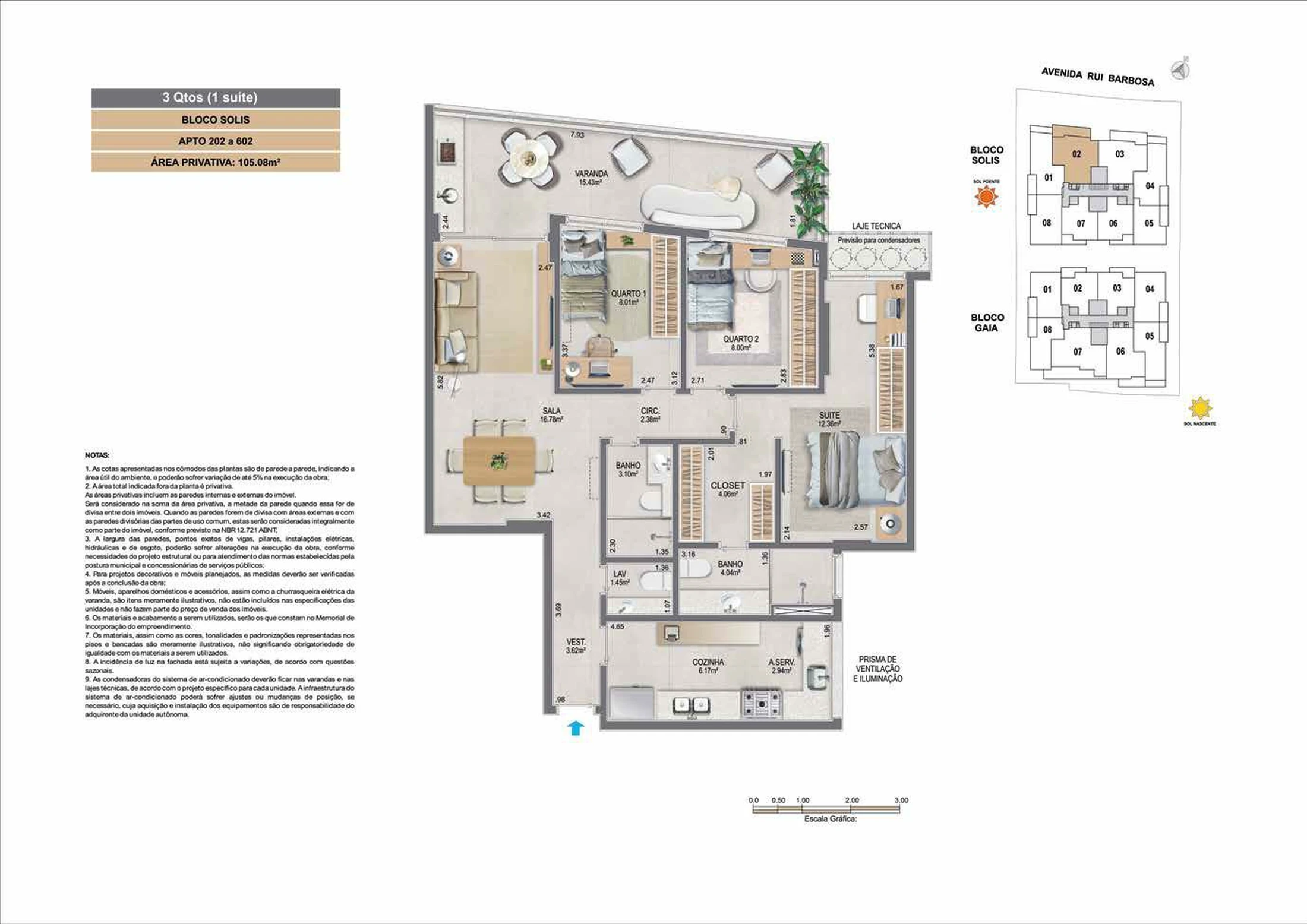 Planta 15 - 3 dorm 105,08m²
