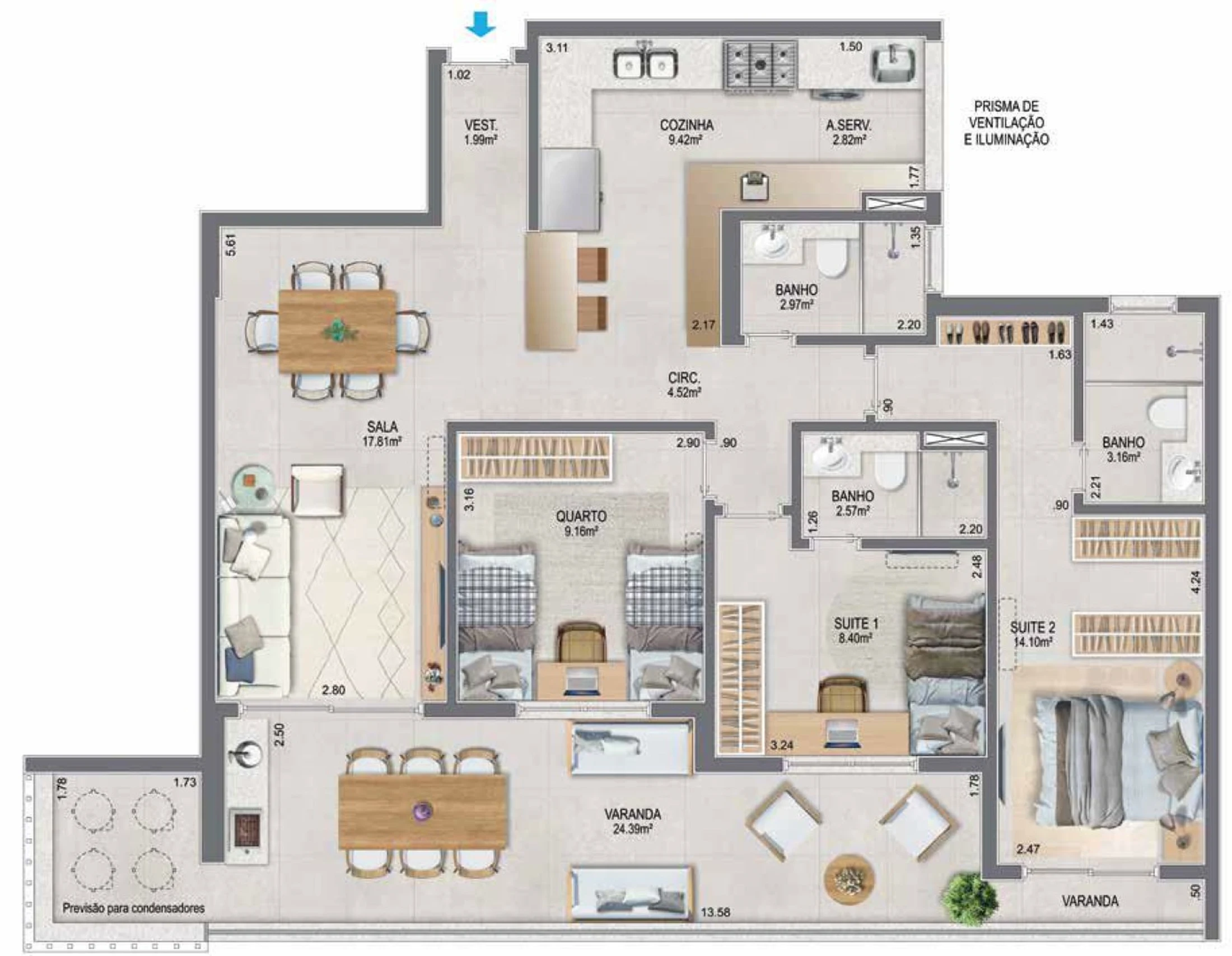 Planta 16 - 3 dorm 117,88m²