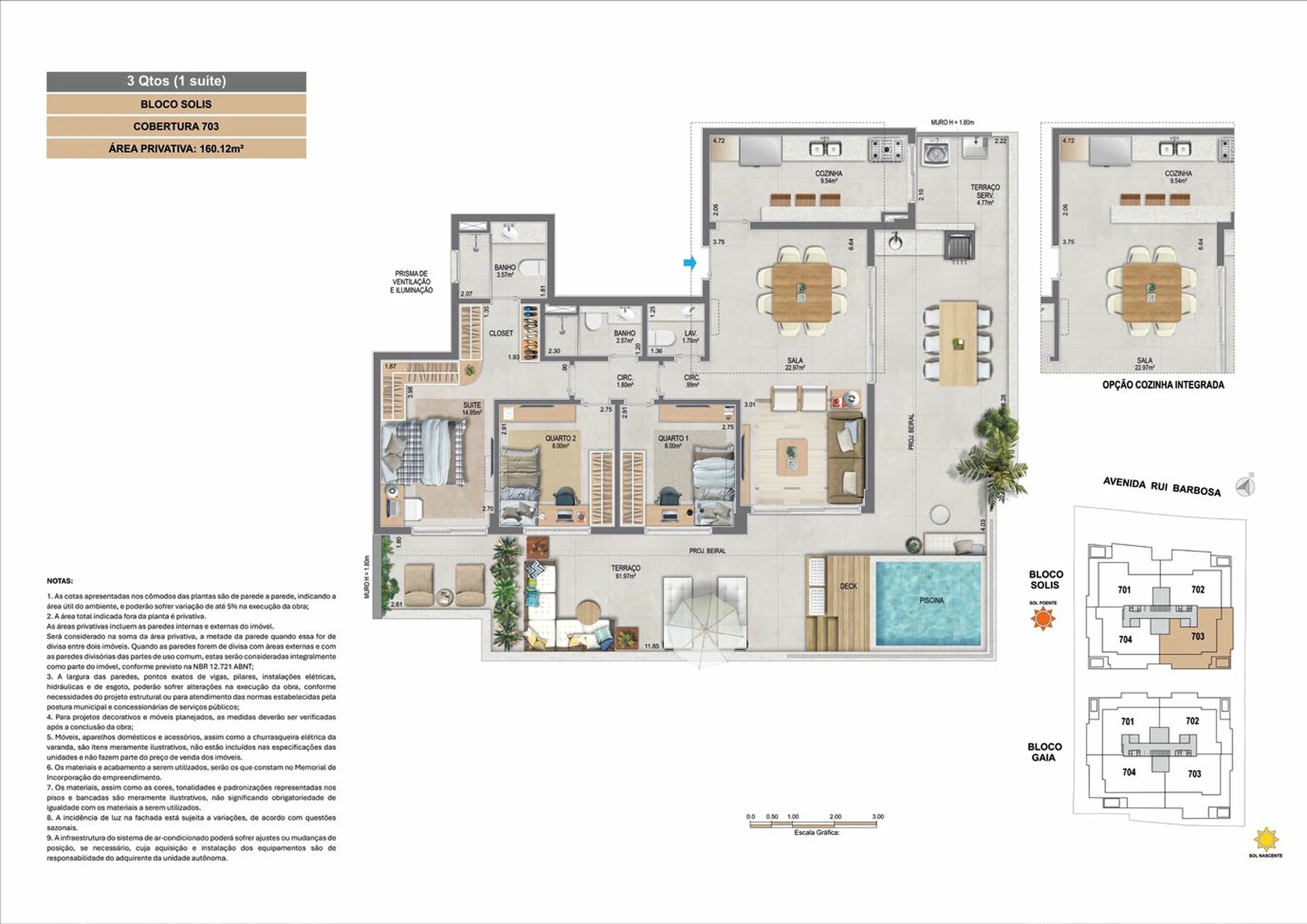 Planta 22 - 3 dorm 160,12m² - cobertura horizontal