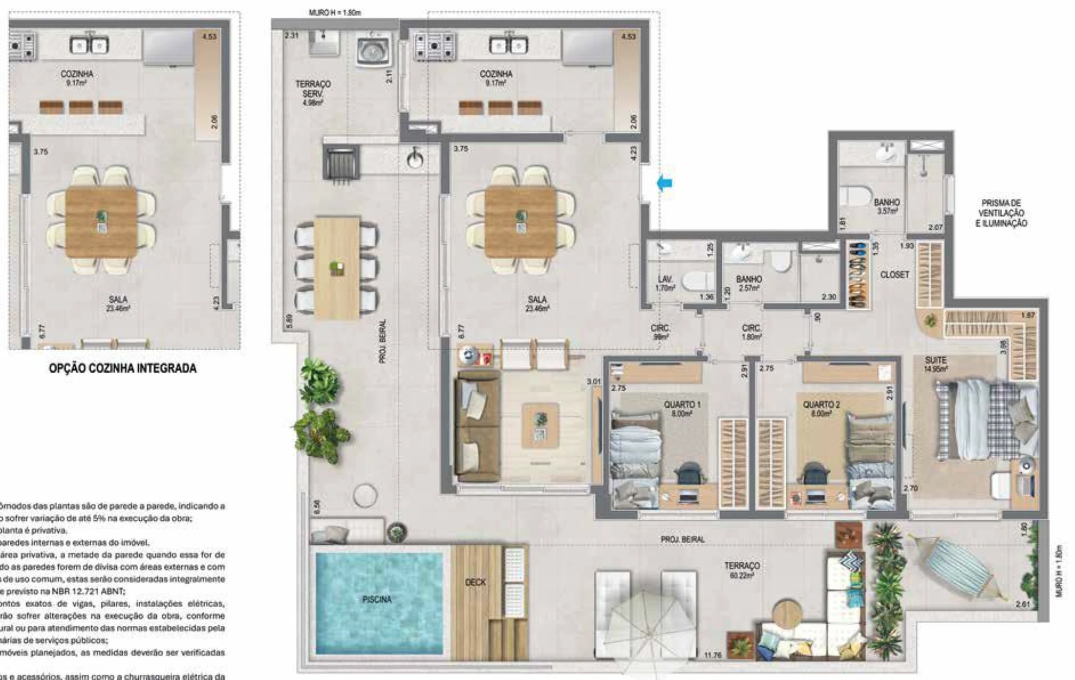 Planta 21 - 3 dorm 158,72m² - cobertura horizontal
