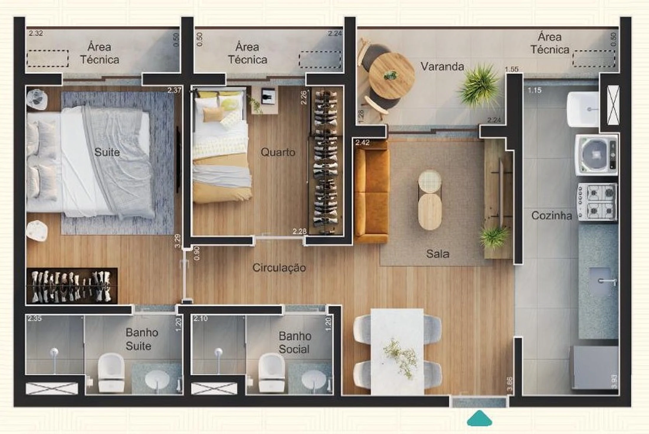 Planta 02 - 2 dorm 51,26m²