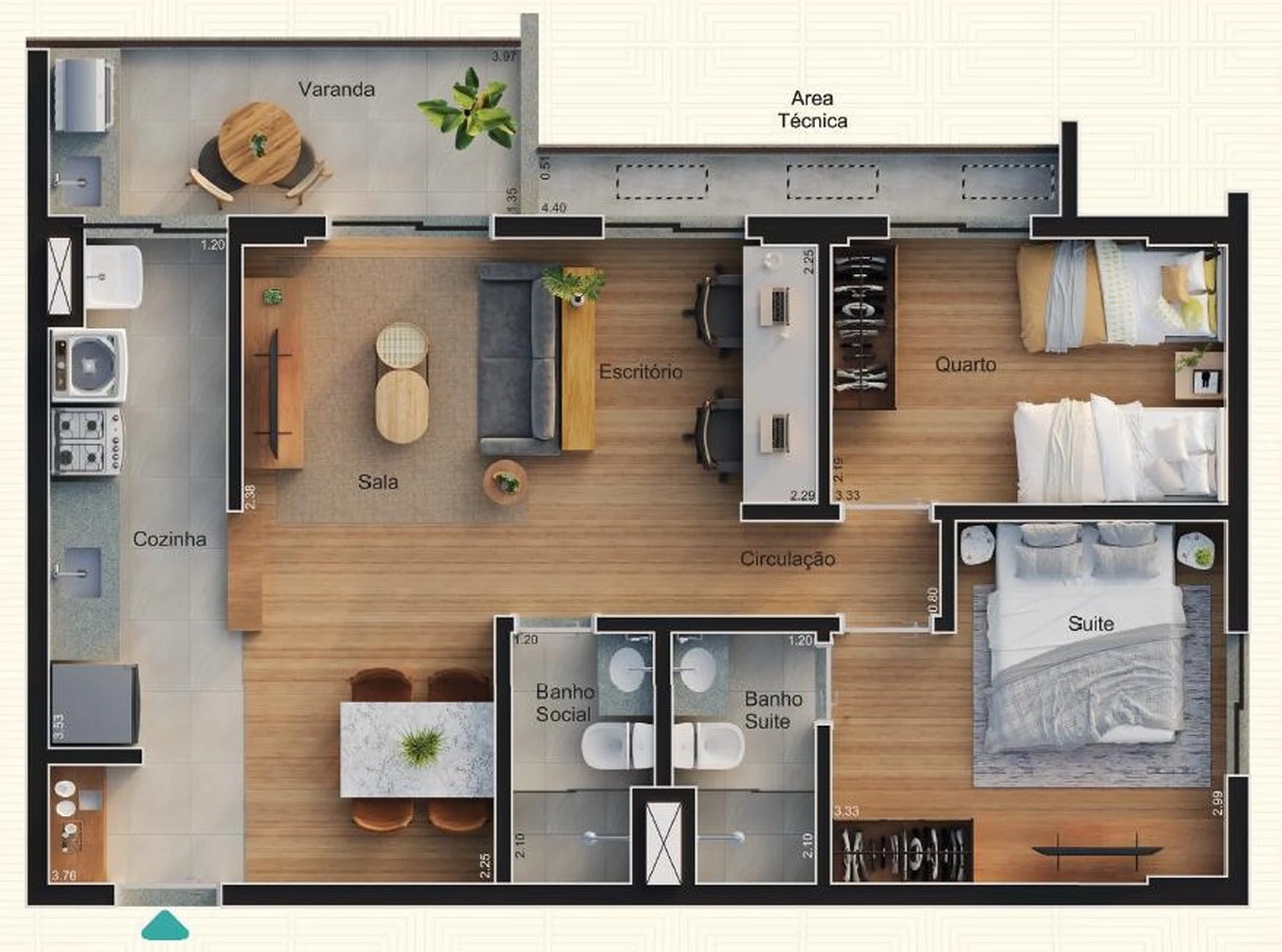 Planta 05 - 2 dorm 67,53m² - opção