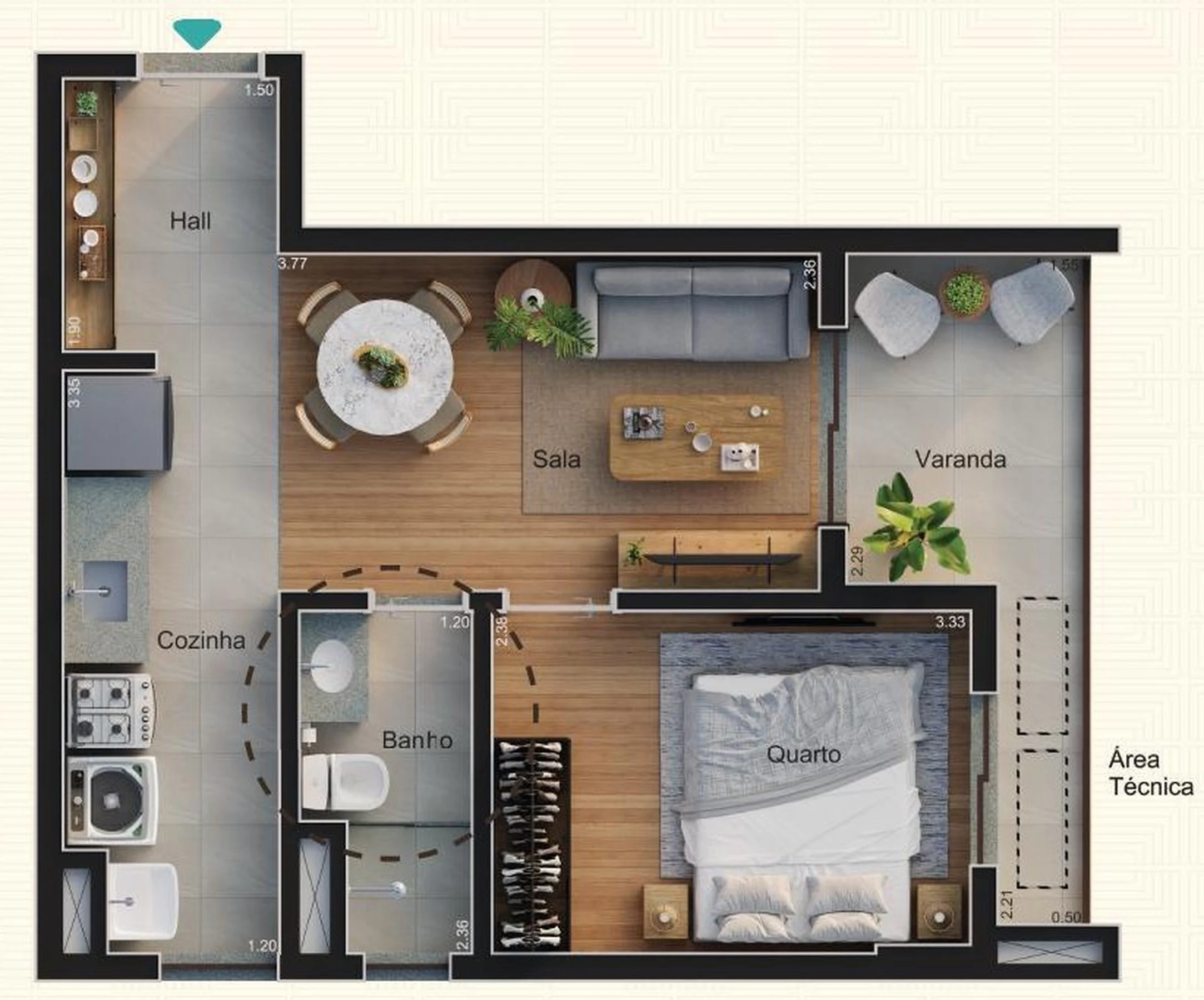 Planta 01 - 1 dorm 39,56m²
