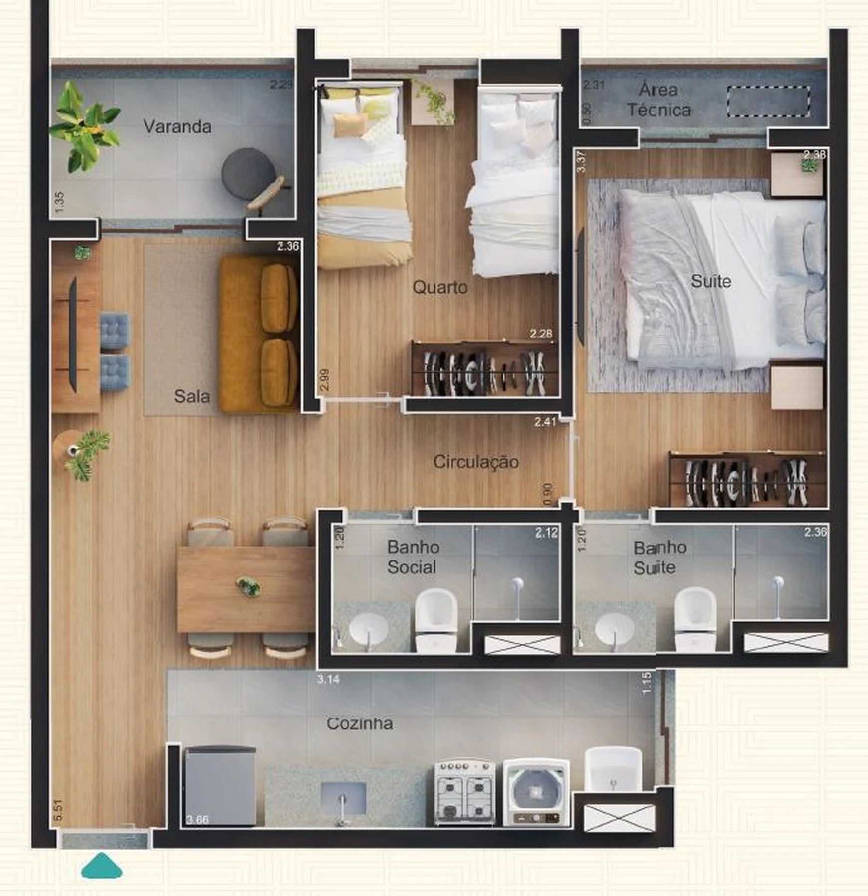 Planta 03 - 2 dorm 52,63m²