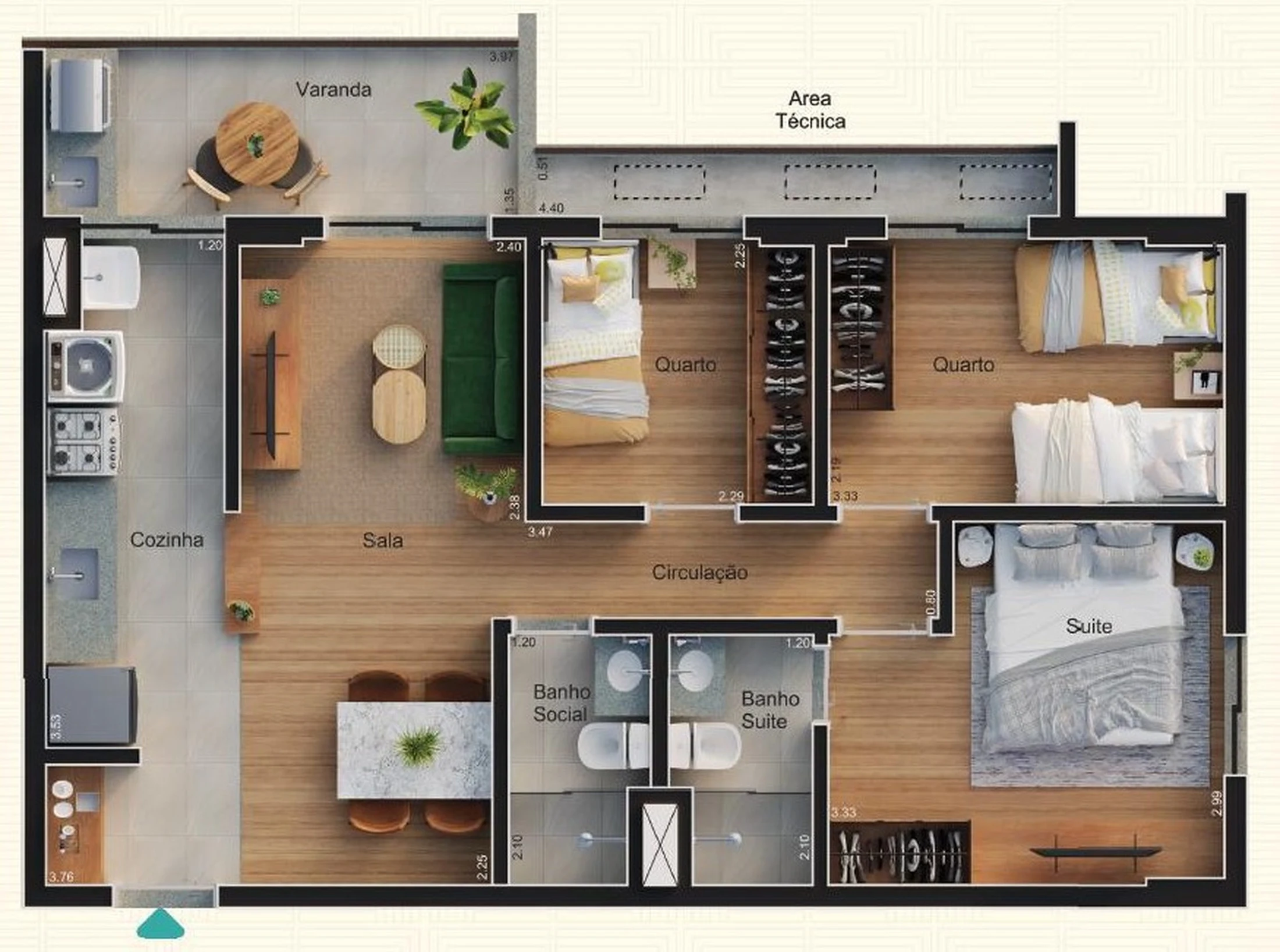 Planta 04 - 3 dorm 67,53m²