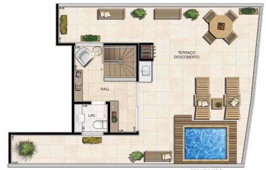 Planta 02 - 2 dorm 145 92m² - cobertura duplex - superior