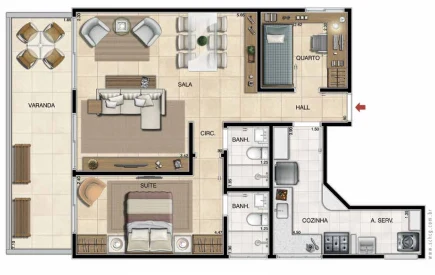 Planta 05 - 2 dorm 81 96m²