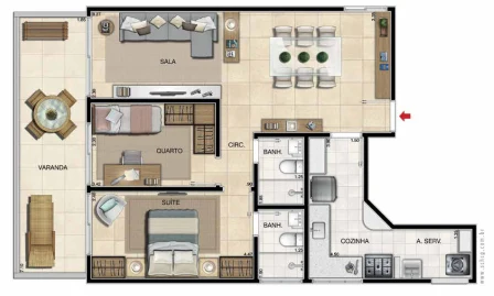 Planta 04 - 2 dorm 81 96²