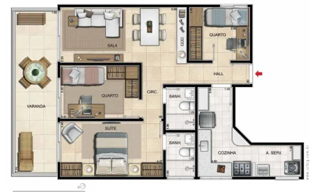 Planta 03 - 3 dorm 81 96m²