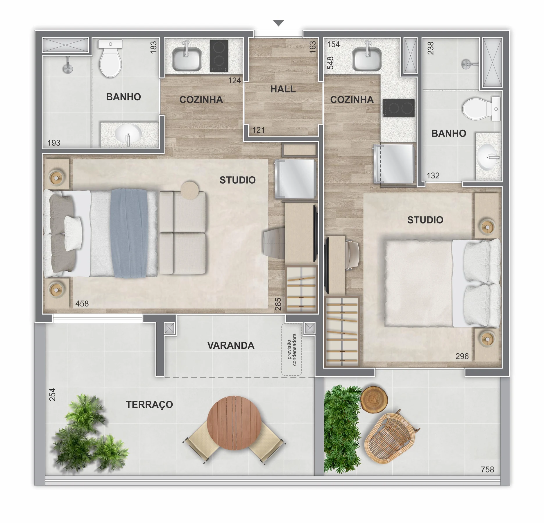 Planta 19 - 2 dorm 59m² - opção