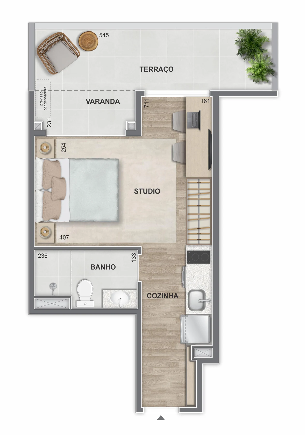 Planta 11 - 1 dorm 35m² - garden