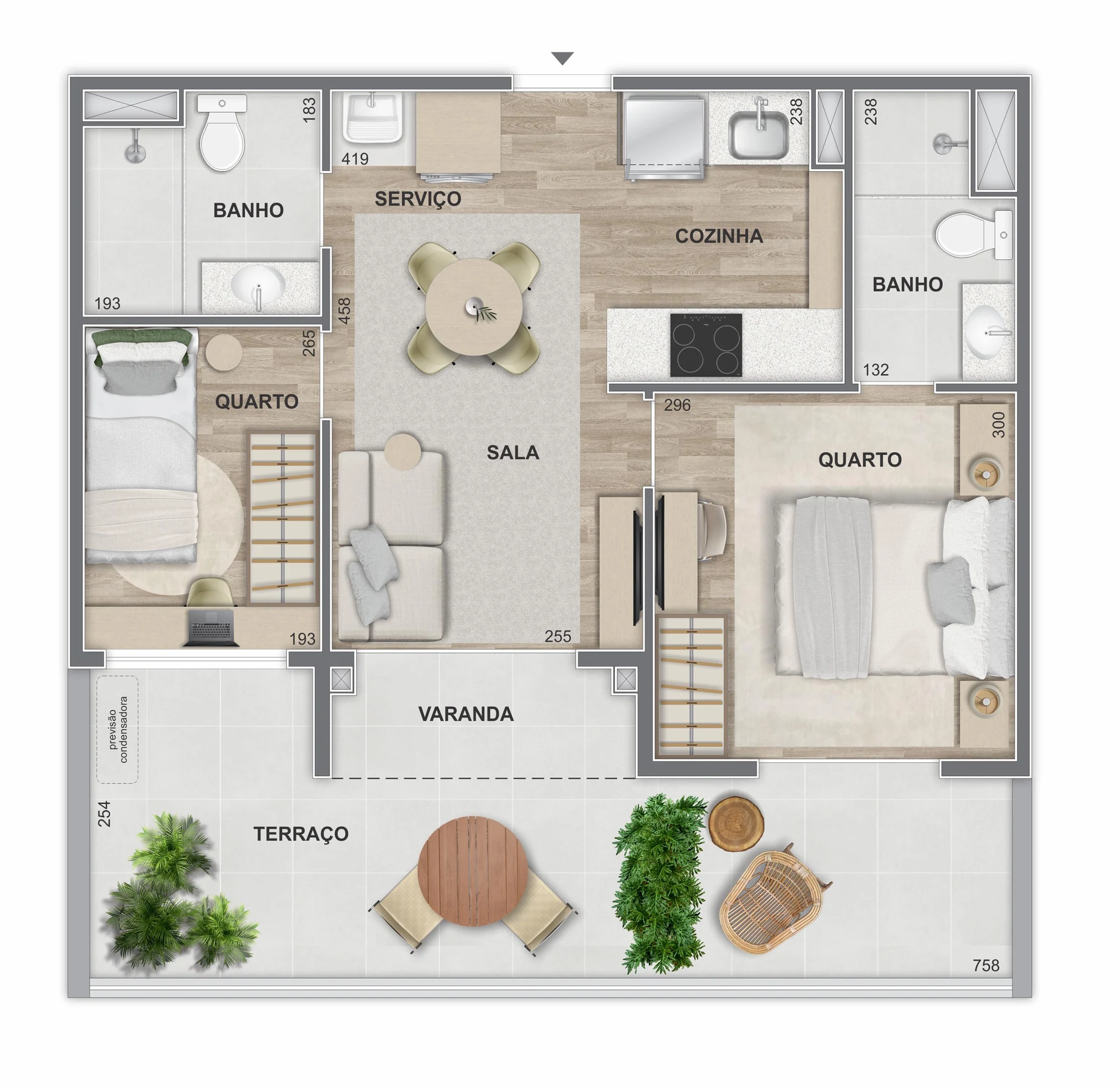 Planta 18 - 2 dorm 59m² - garden