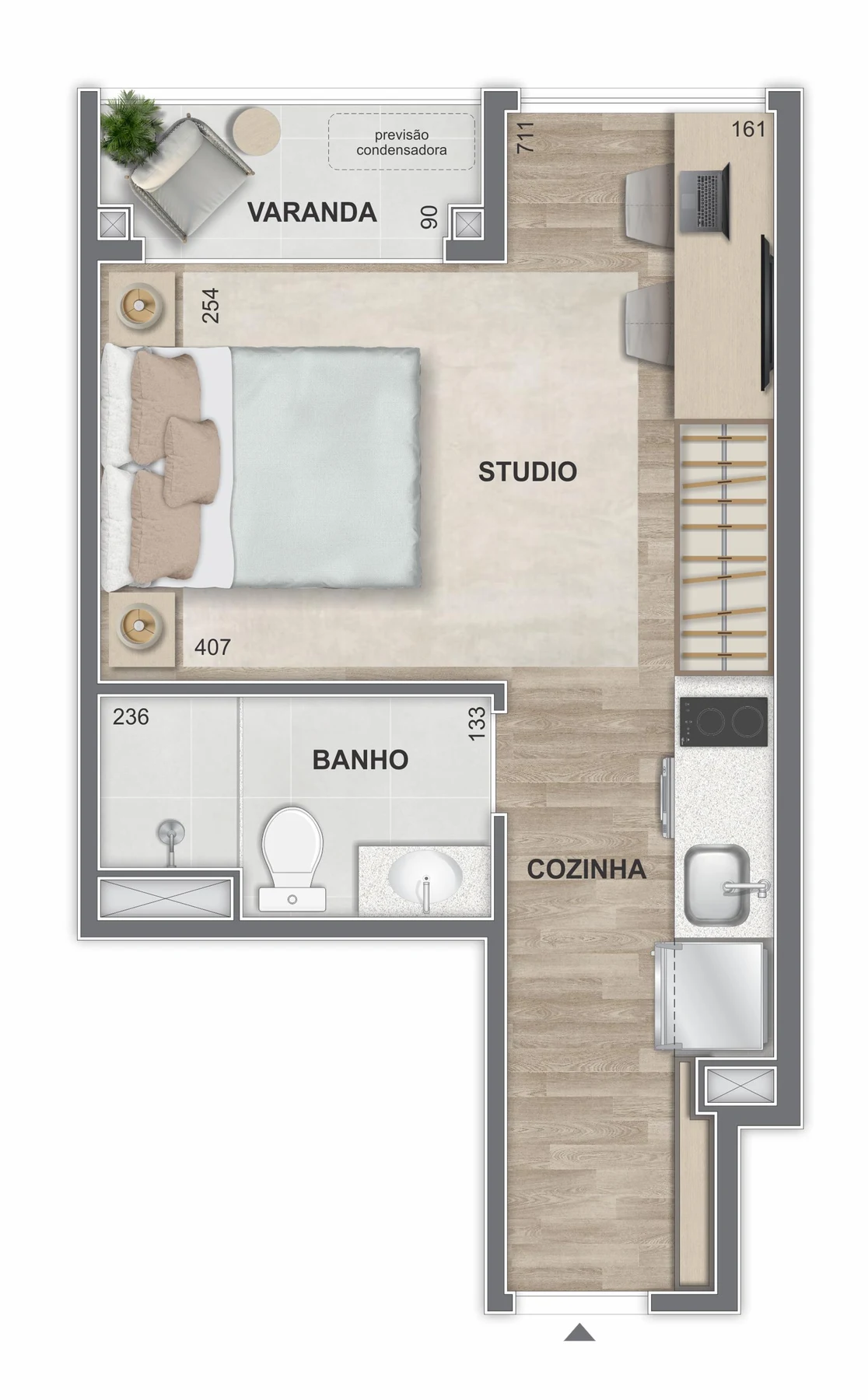 Planta 03 - 1 dorm 26m² - studio