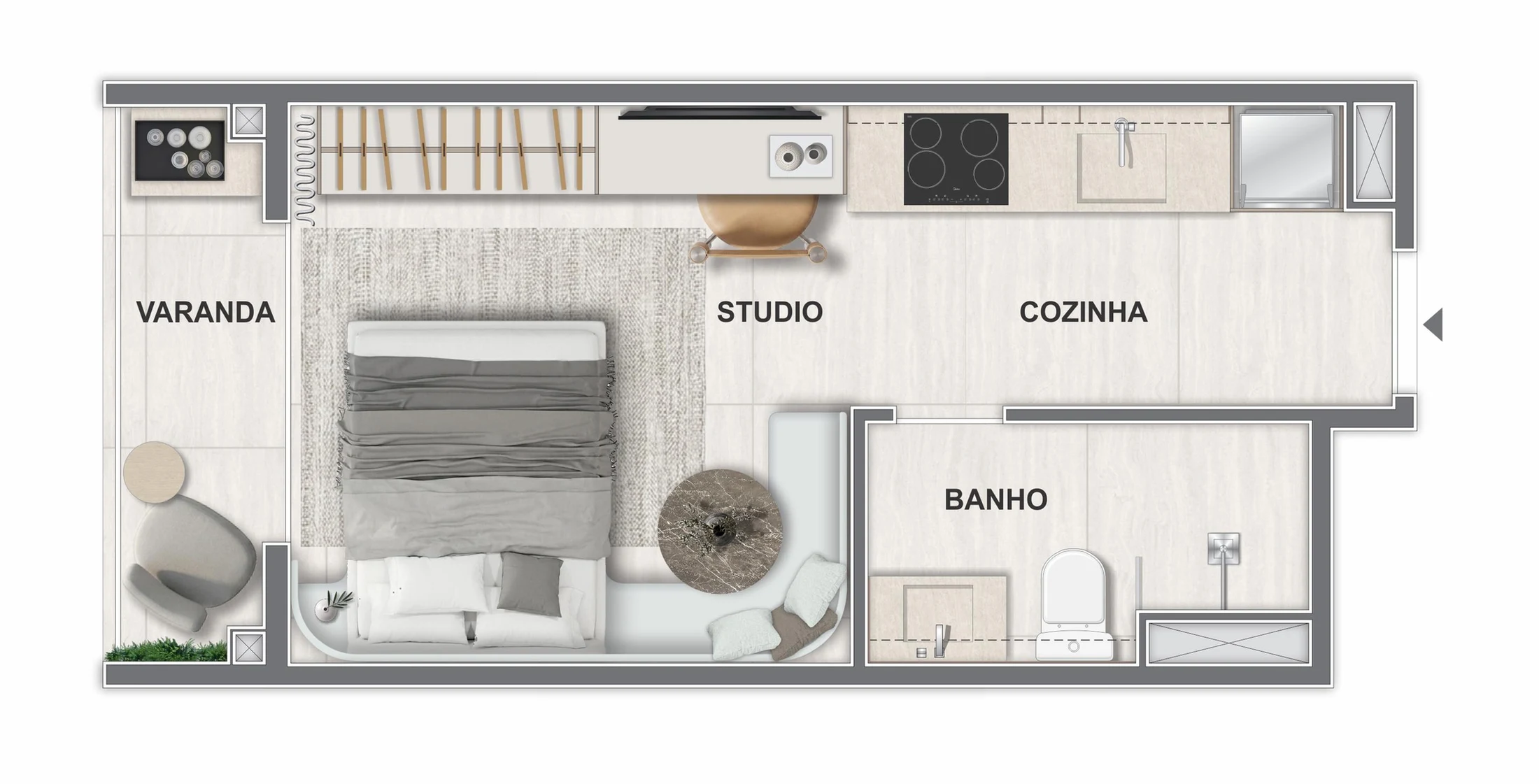 Planta 02 - 1 dorm 24m² - studio