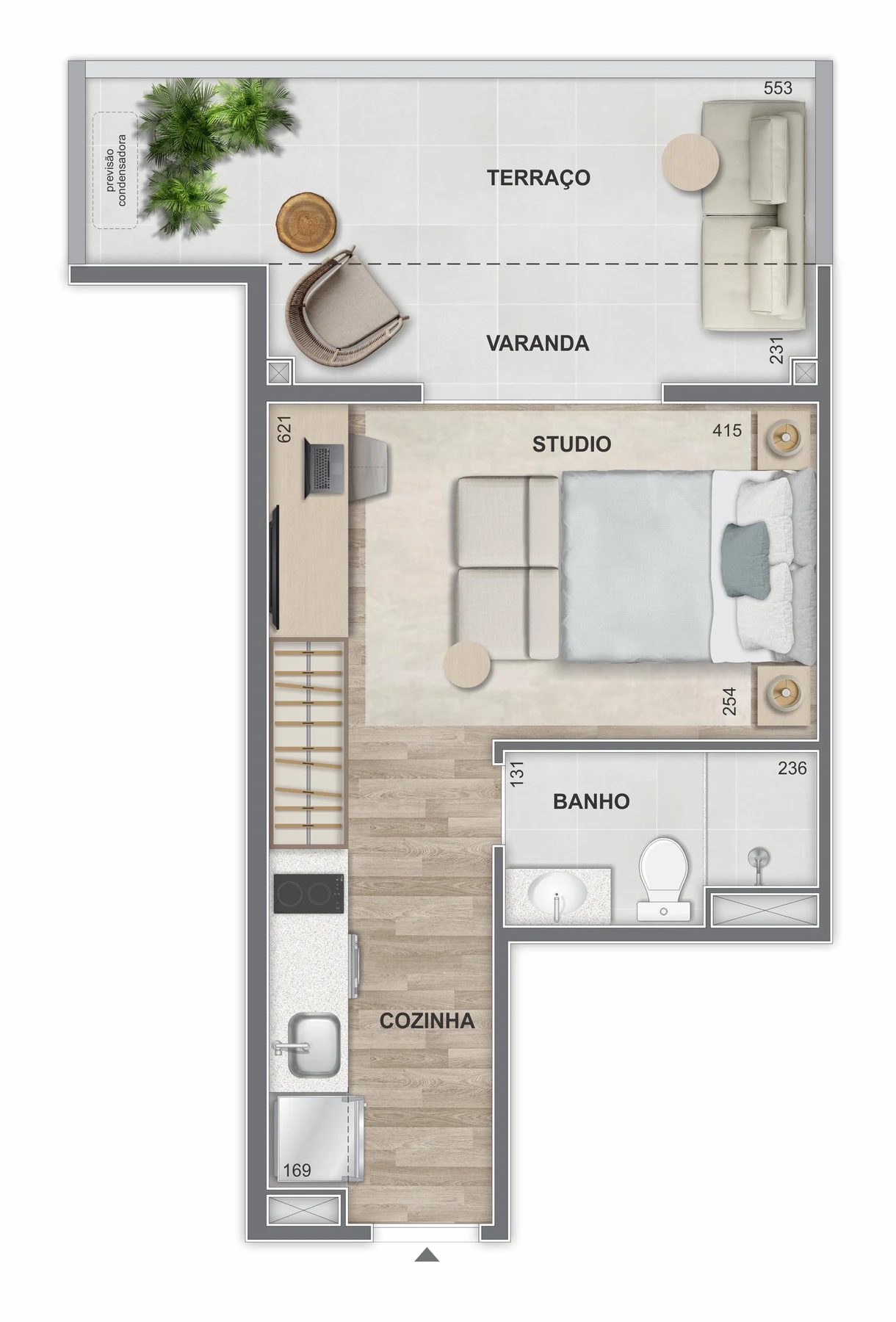 Planta 12 - 1 dorm 37m² - garden