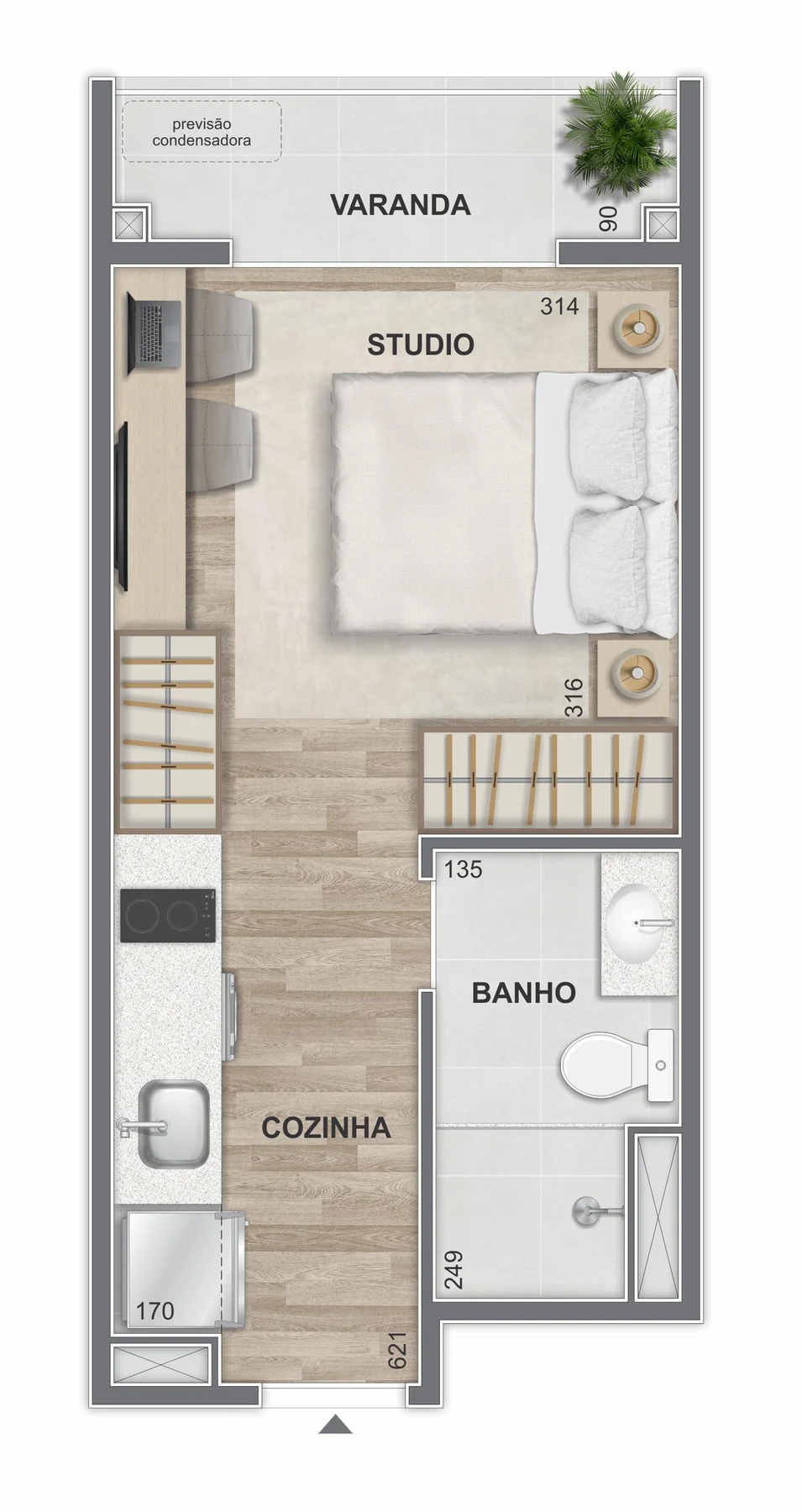 Planta 01 - 1 dorm 24m² - studio