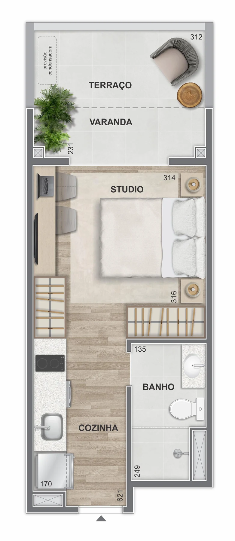 Planta 06 - 1 dorm 29m² - garden