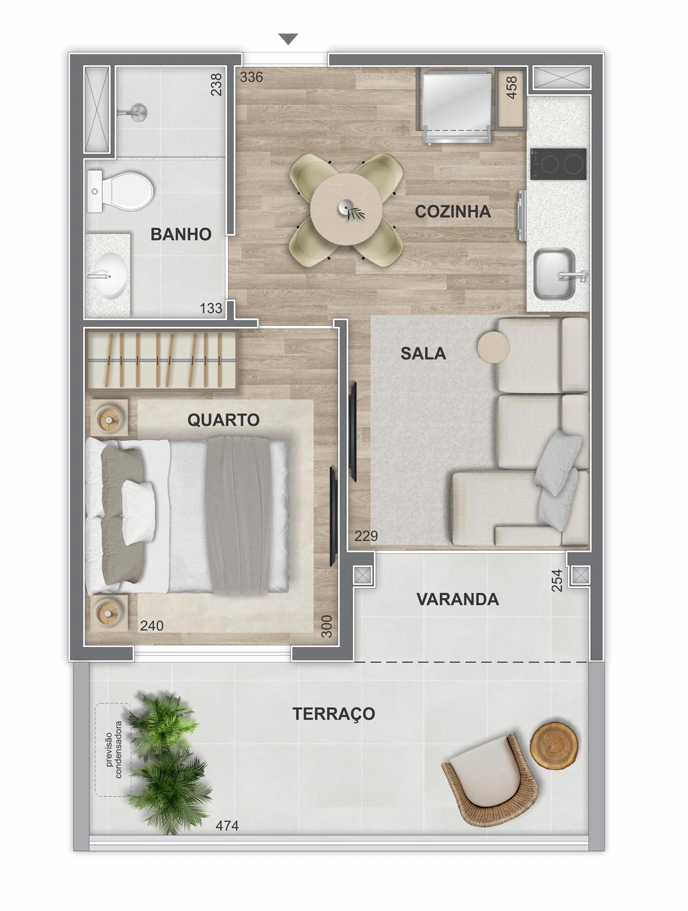 Planta 15 - 1 dorm 38m² - garden
