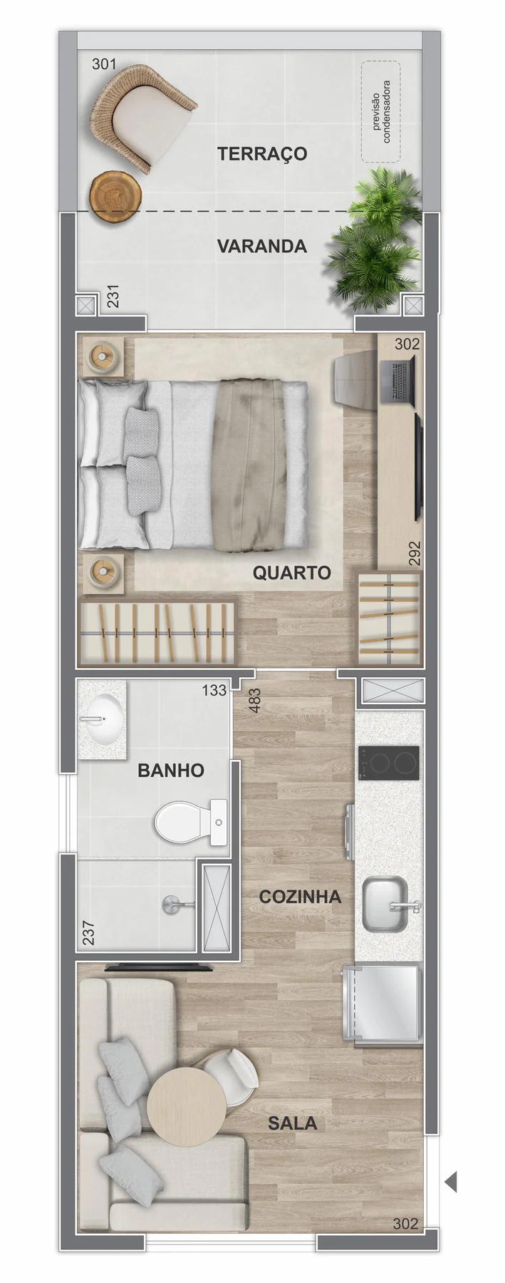 Planta 10 - 1 dorm 35m² - garden