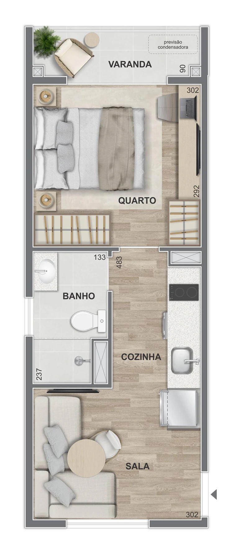 Planta 09 - 1 dorm 30m²