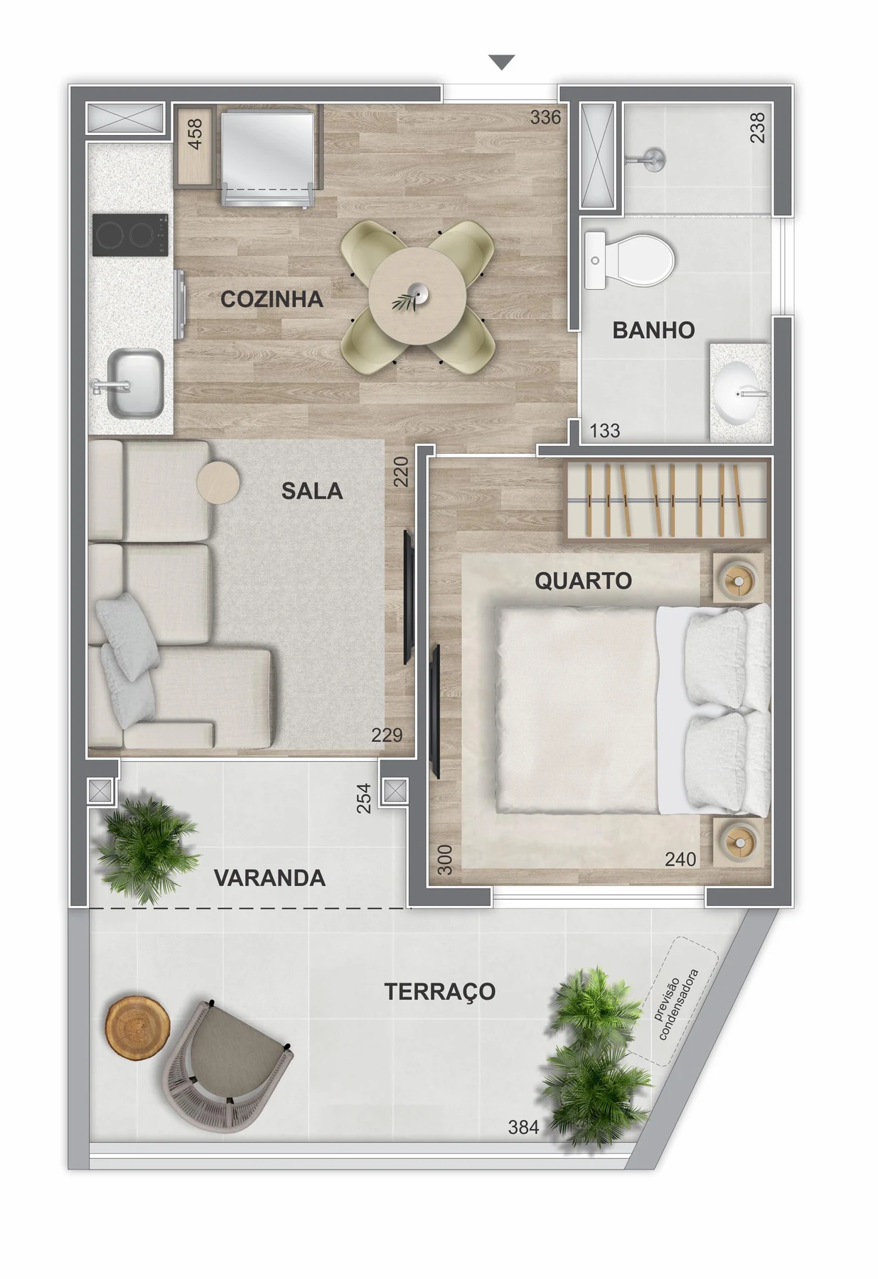 Planta 13 - 1 dorm 37m² - garden