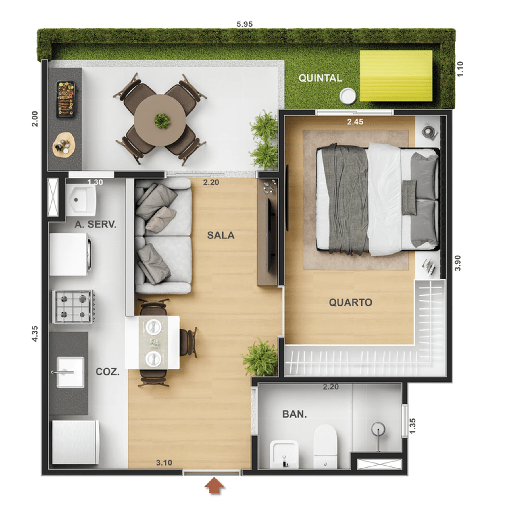 Planta 06 - 1 dorm 36,98m² - garden