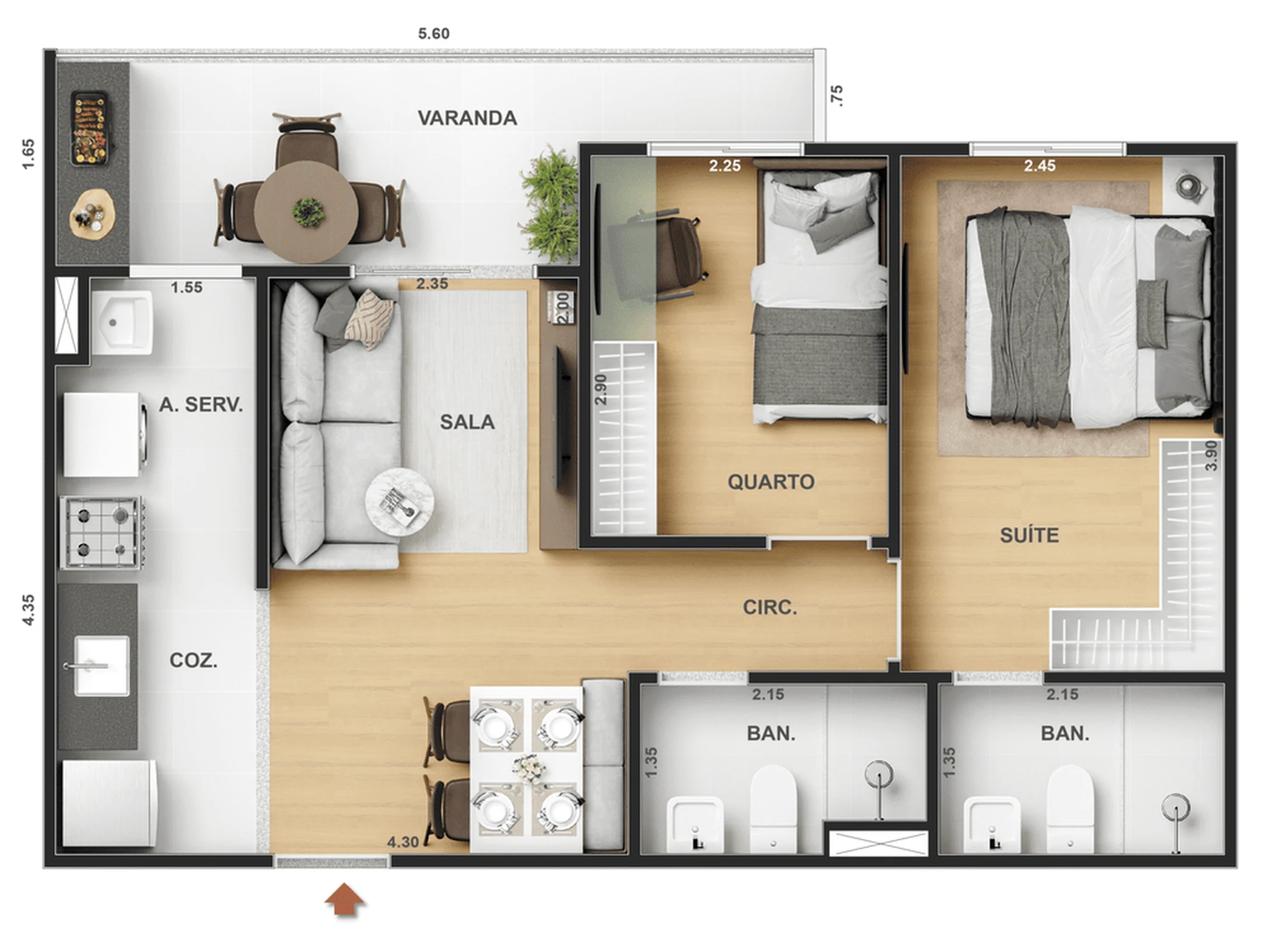 Planta 10 - 2 dorm 50,23m²