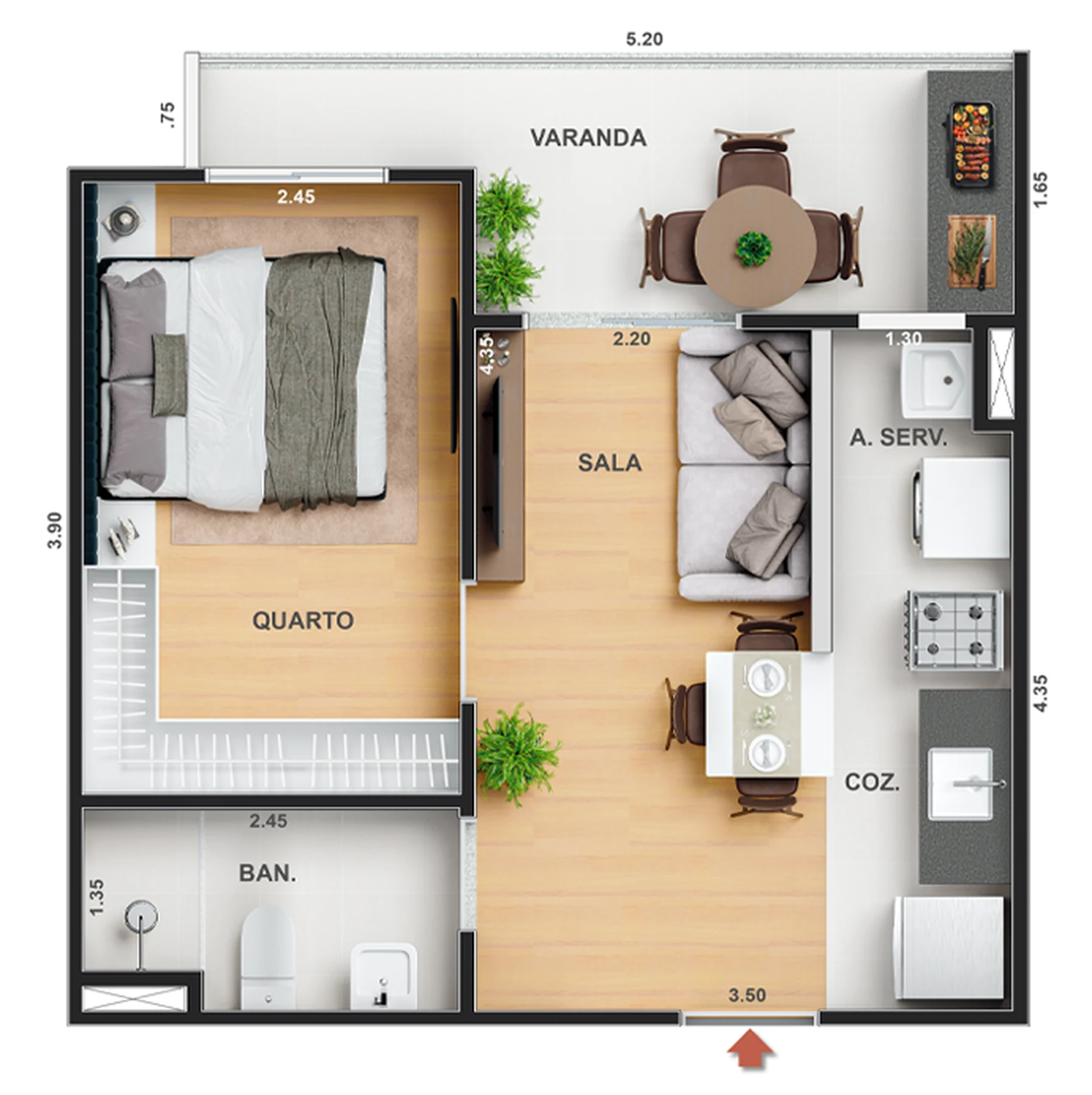 Planta 03 - 1 dorm 36m²
