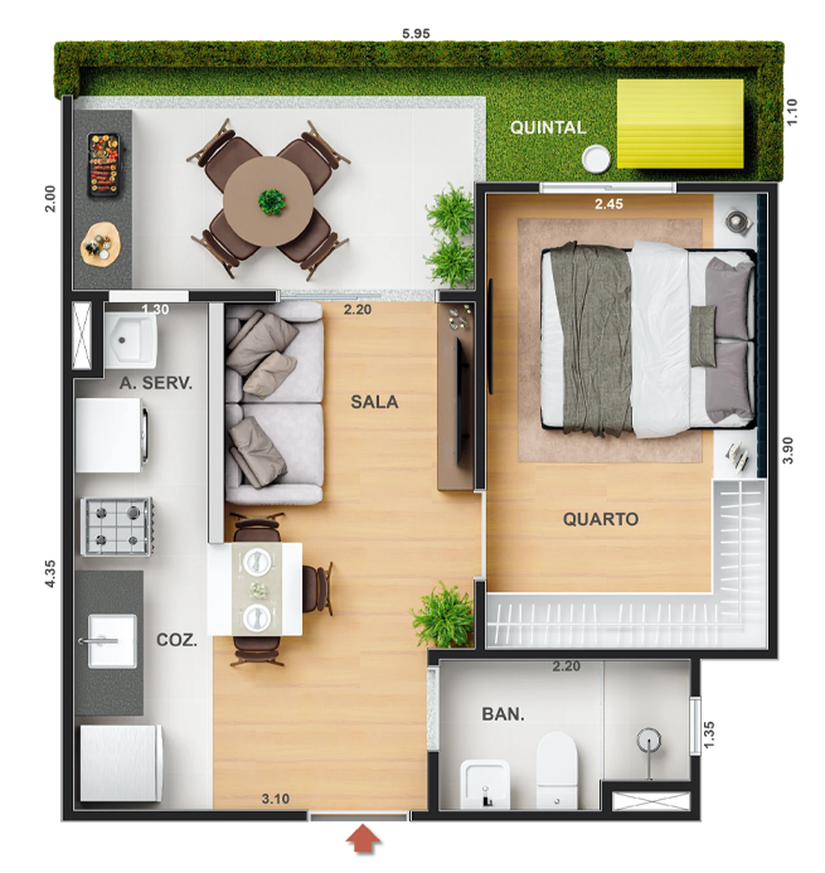 Planta 05 - 1 dorm 36,98m² - garden