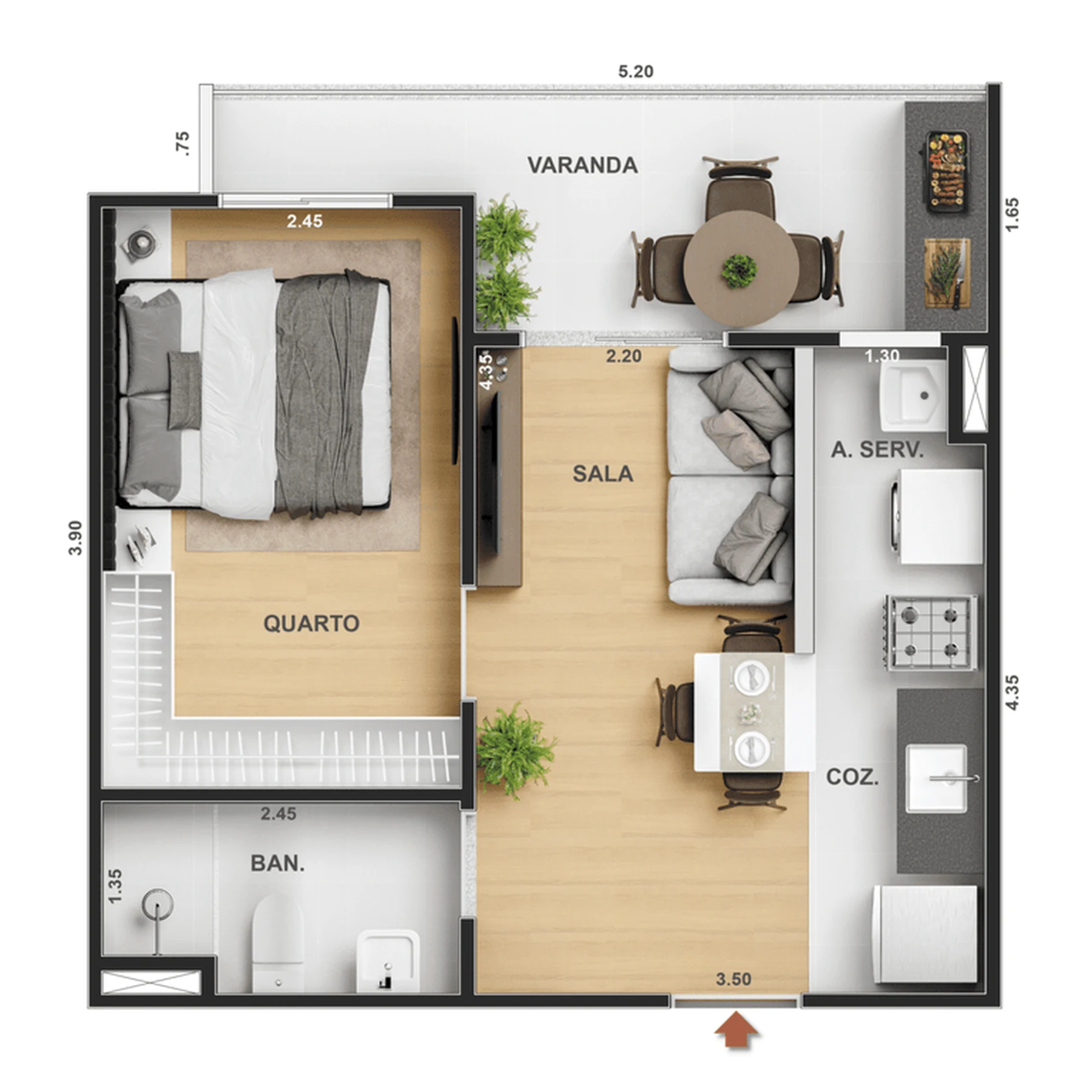 Planta 04 - 1 dorm 36m²