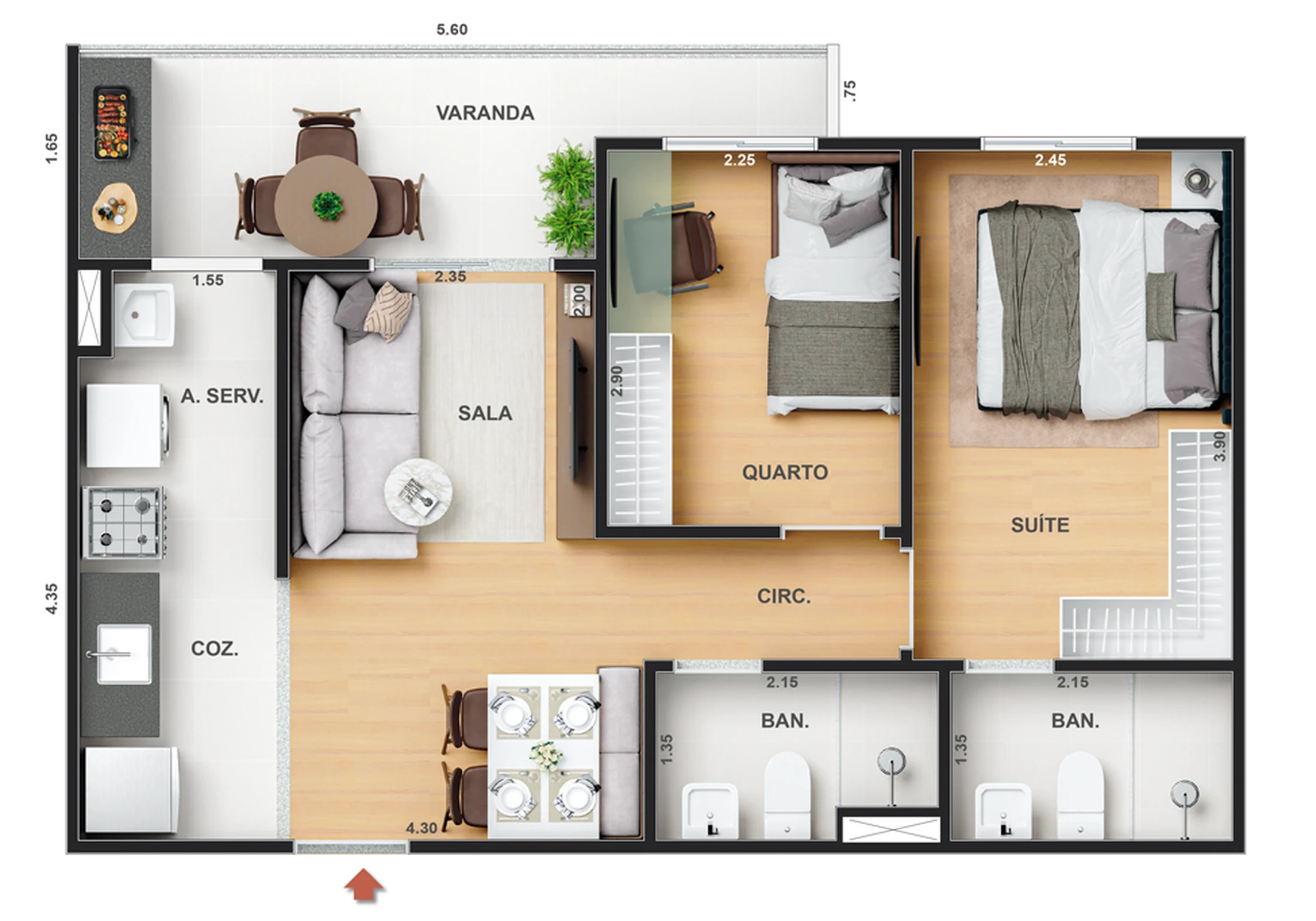 Planta 09 - 2 dorm 49,97m²