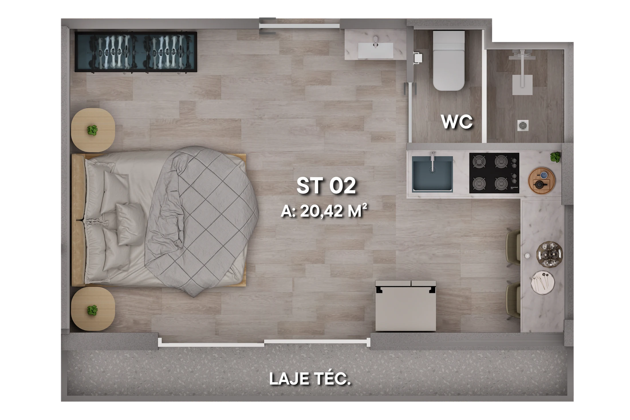 Planta 02 - 1 dorm 20,42m² - studio