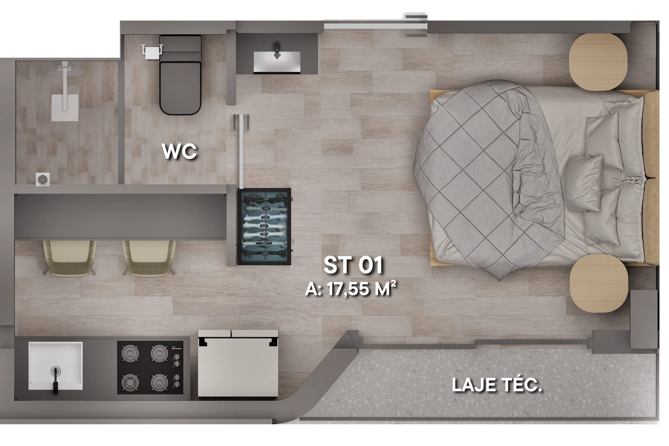 Planta 01 - 1 dorm 17,55m² - studio