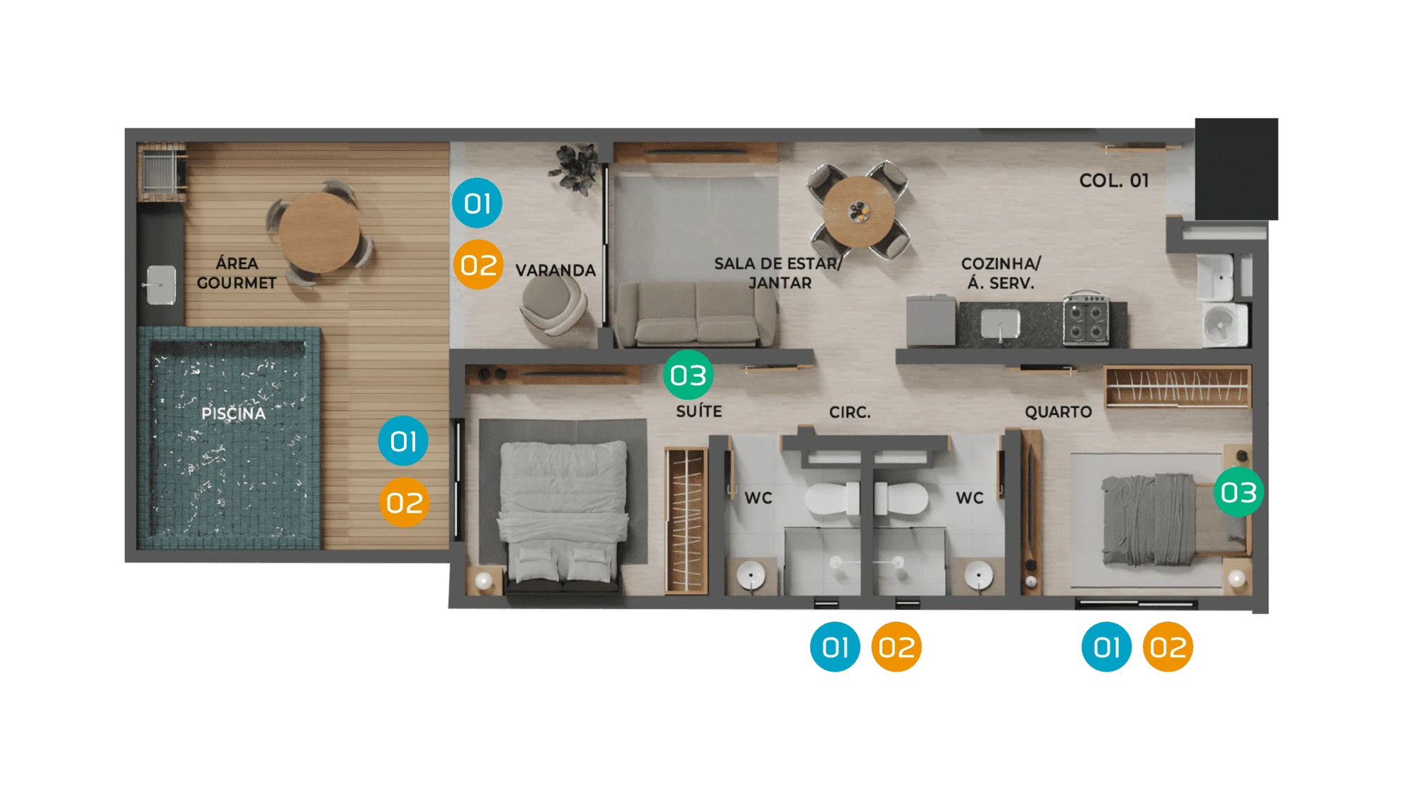 Planta 05 - 2 dorm 76,82m²
