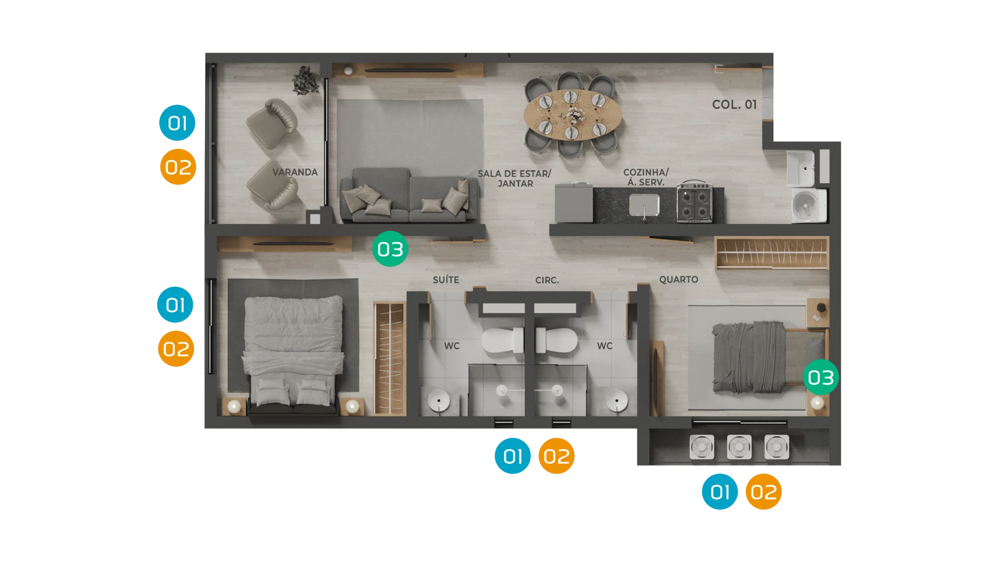 Planta 02 - 2 dorm 57,95m²