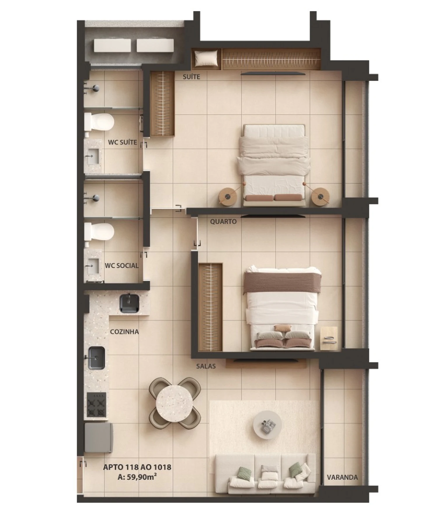 Planta 04 - 2 dorm 59,90m²