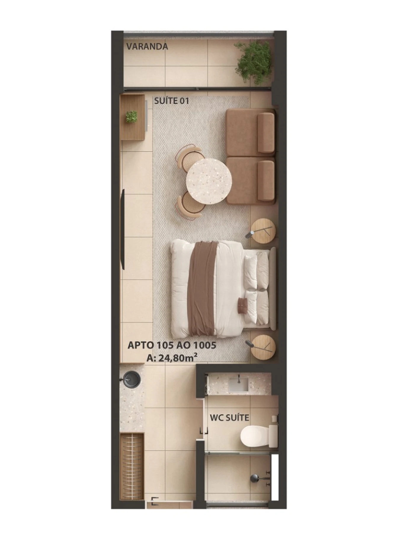 Planta 01 - 1 dorm 24,80m² - studio