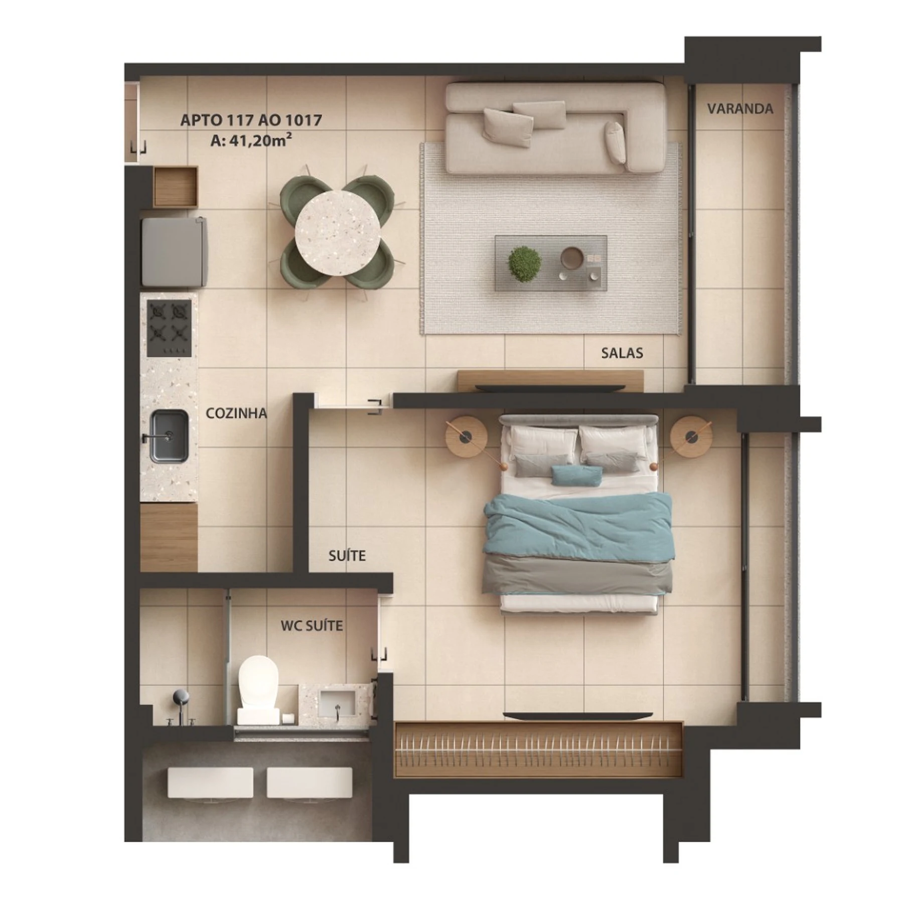 Planta 03 - 1 dorm 41,20m²