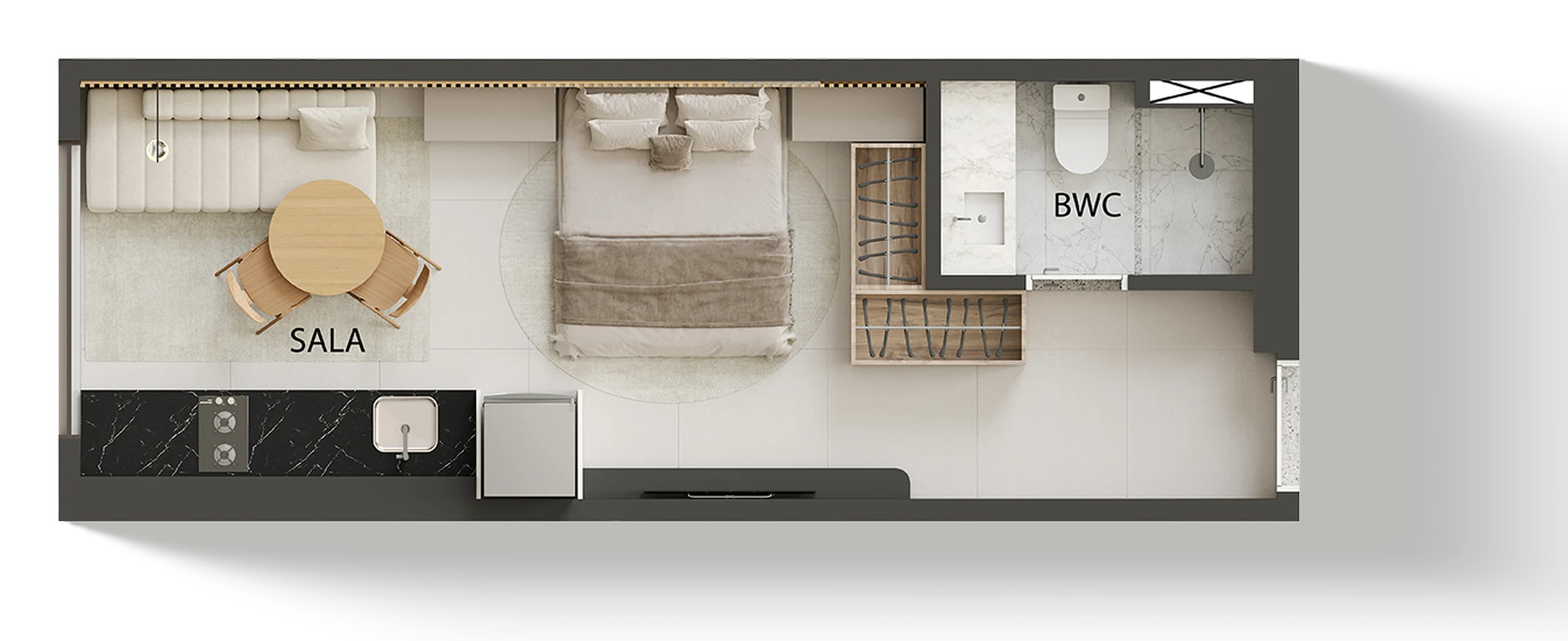 Planta 01 - 1 dorm 24,38m² - studio