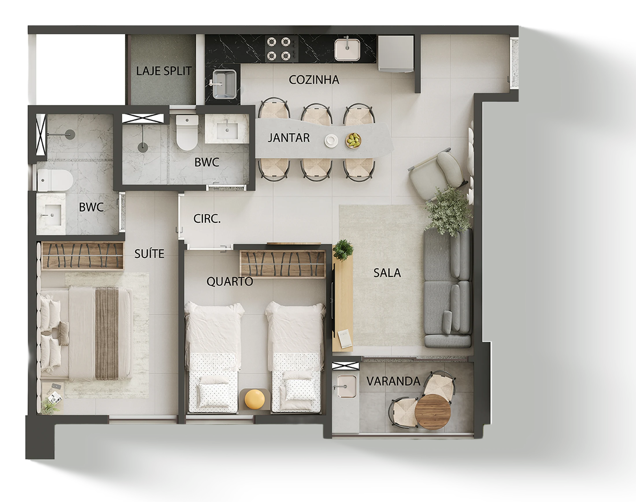 Planta 03 - 2 dorm 50m²