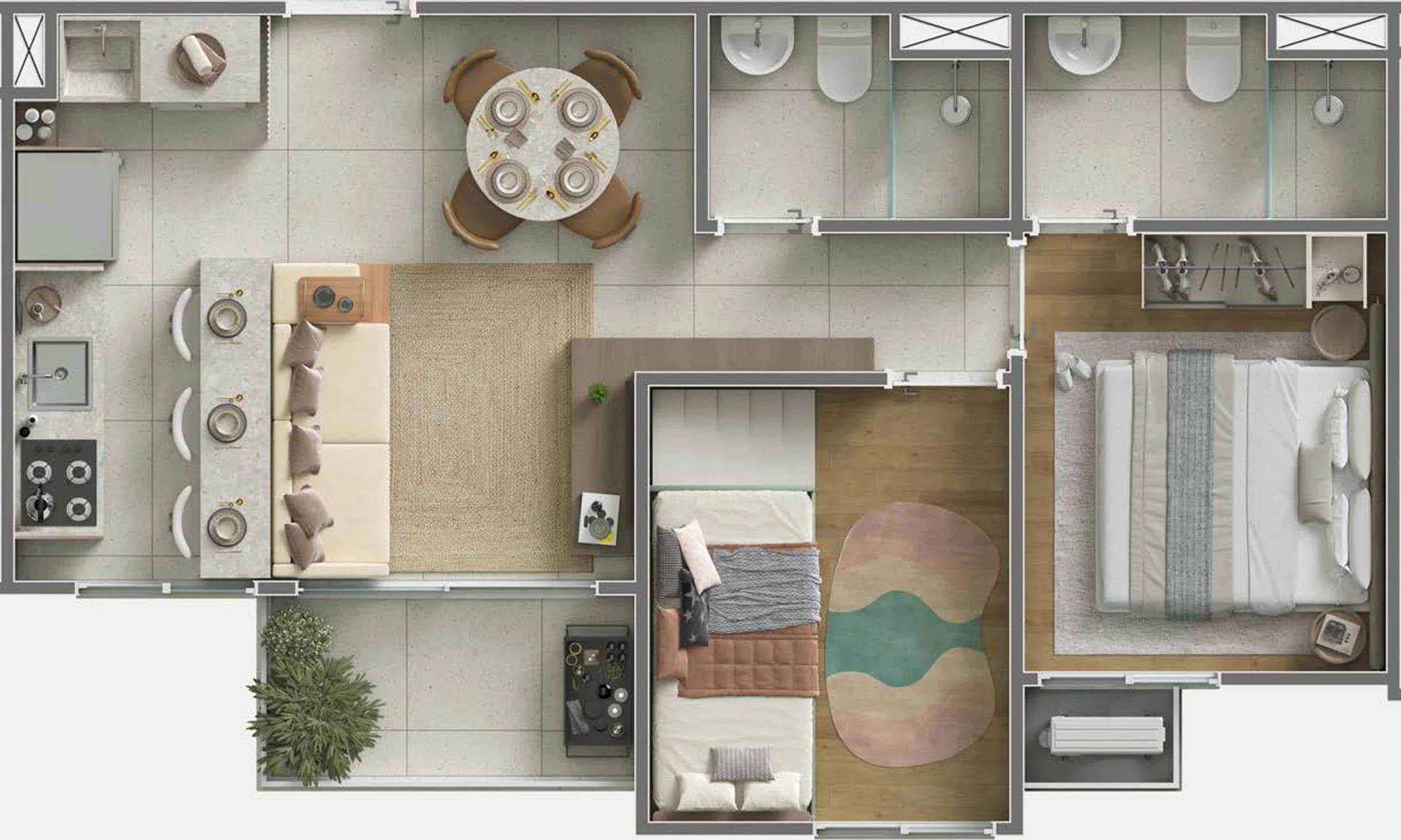 Planta 01 - 2 dorm 45,46m²