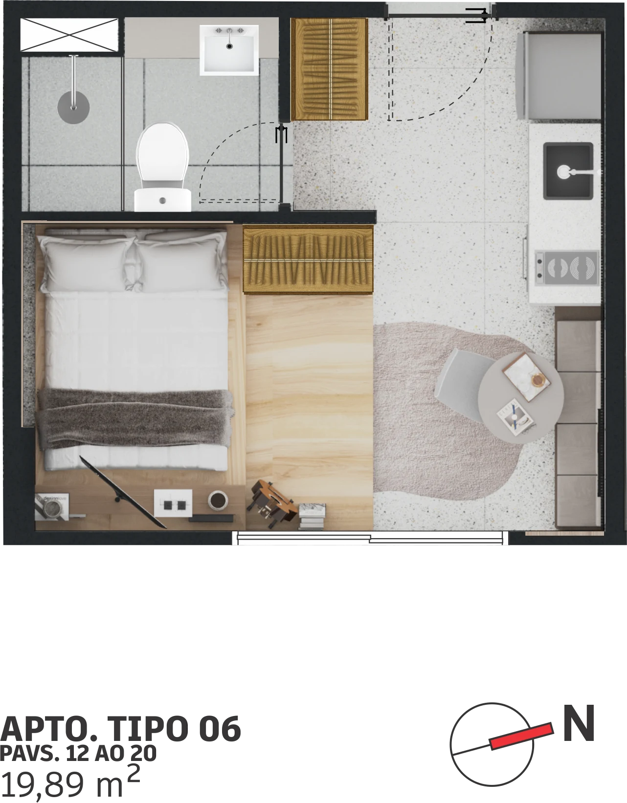 Planta 01 - 1 dorm 19,89m² - studio